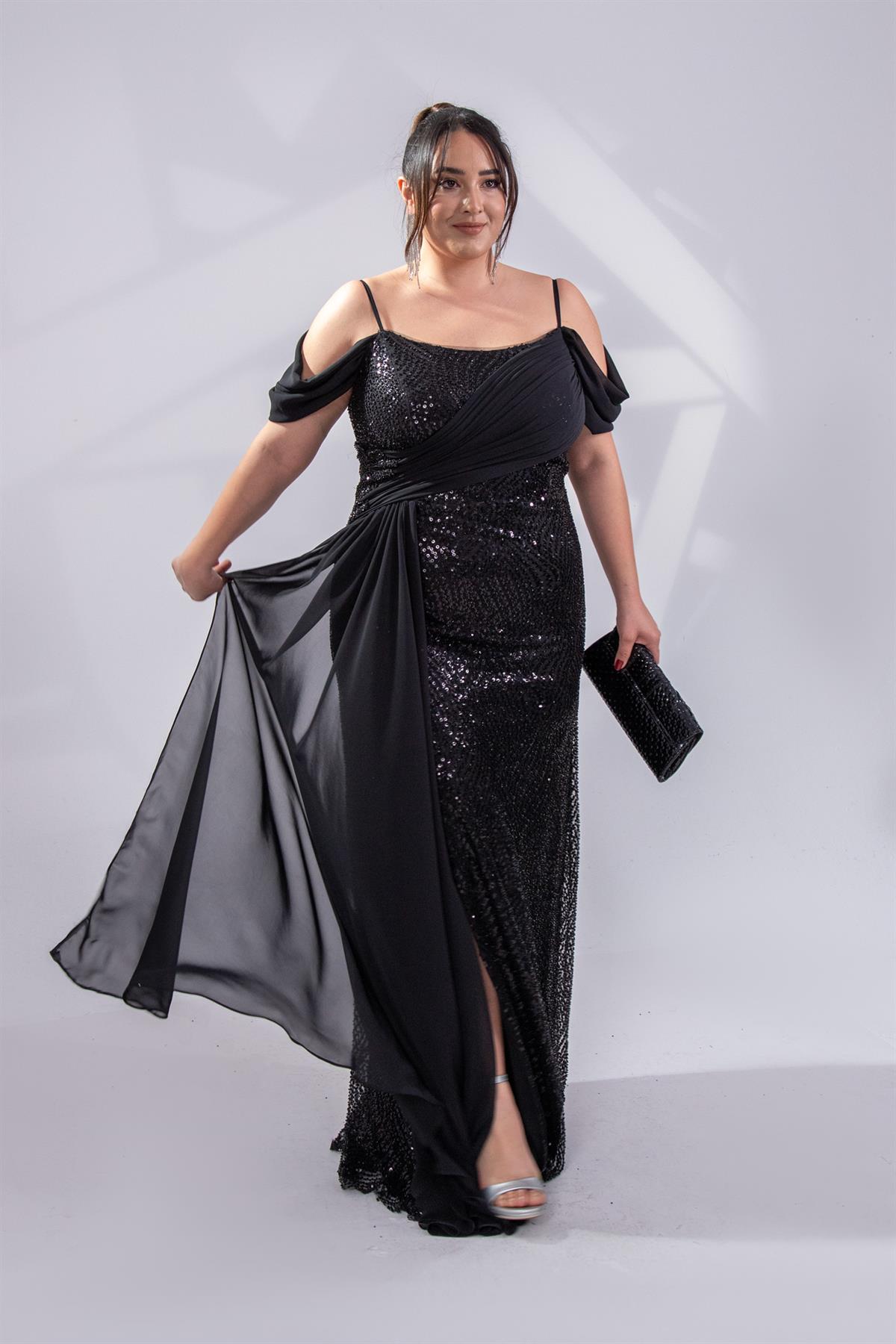 Büyük Beden 24220471 Uzun Abiye   Siyah