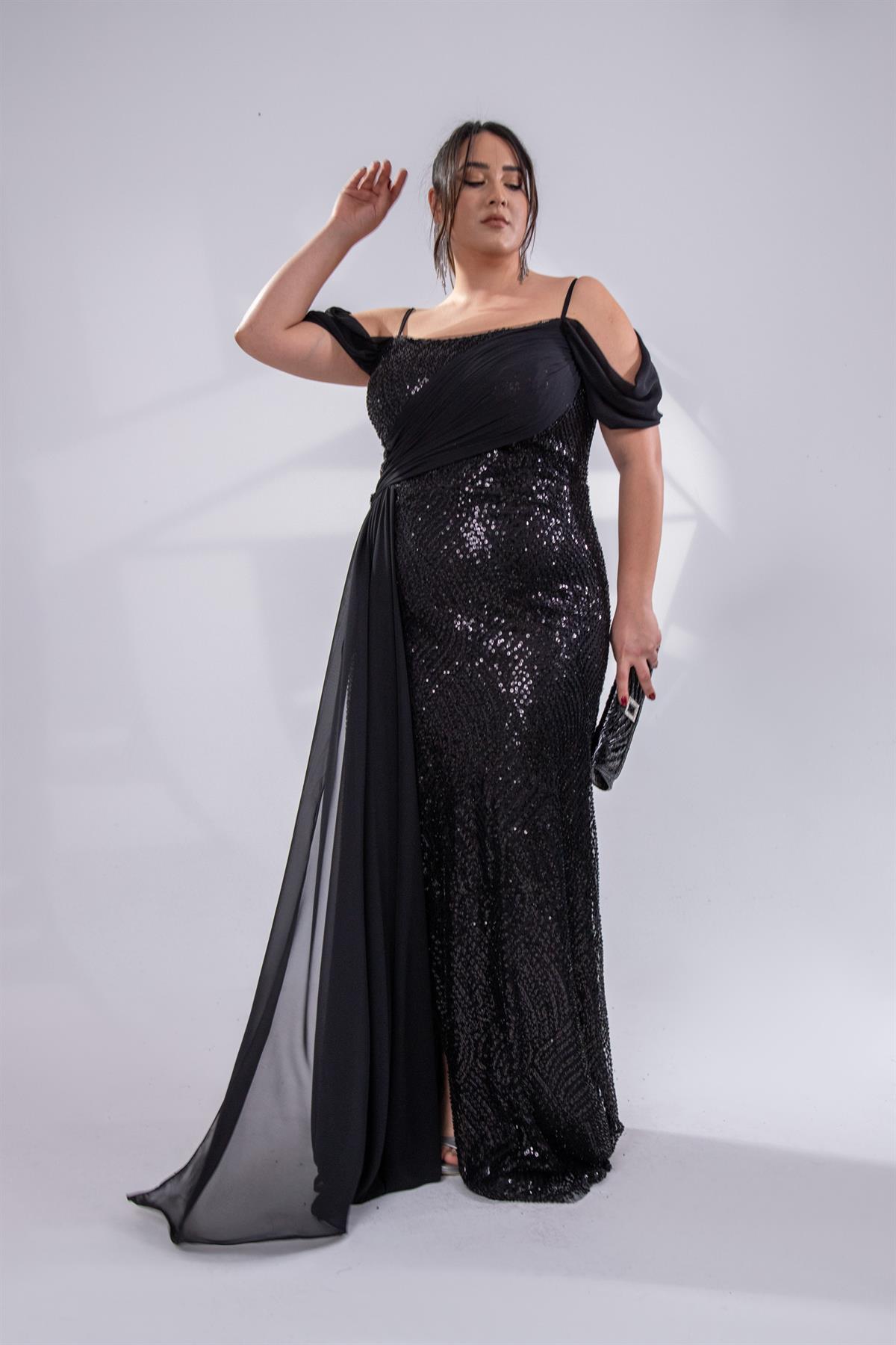 Büyük Beden 24220471 Uzun Abiye   Siyah