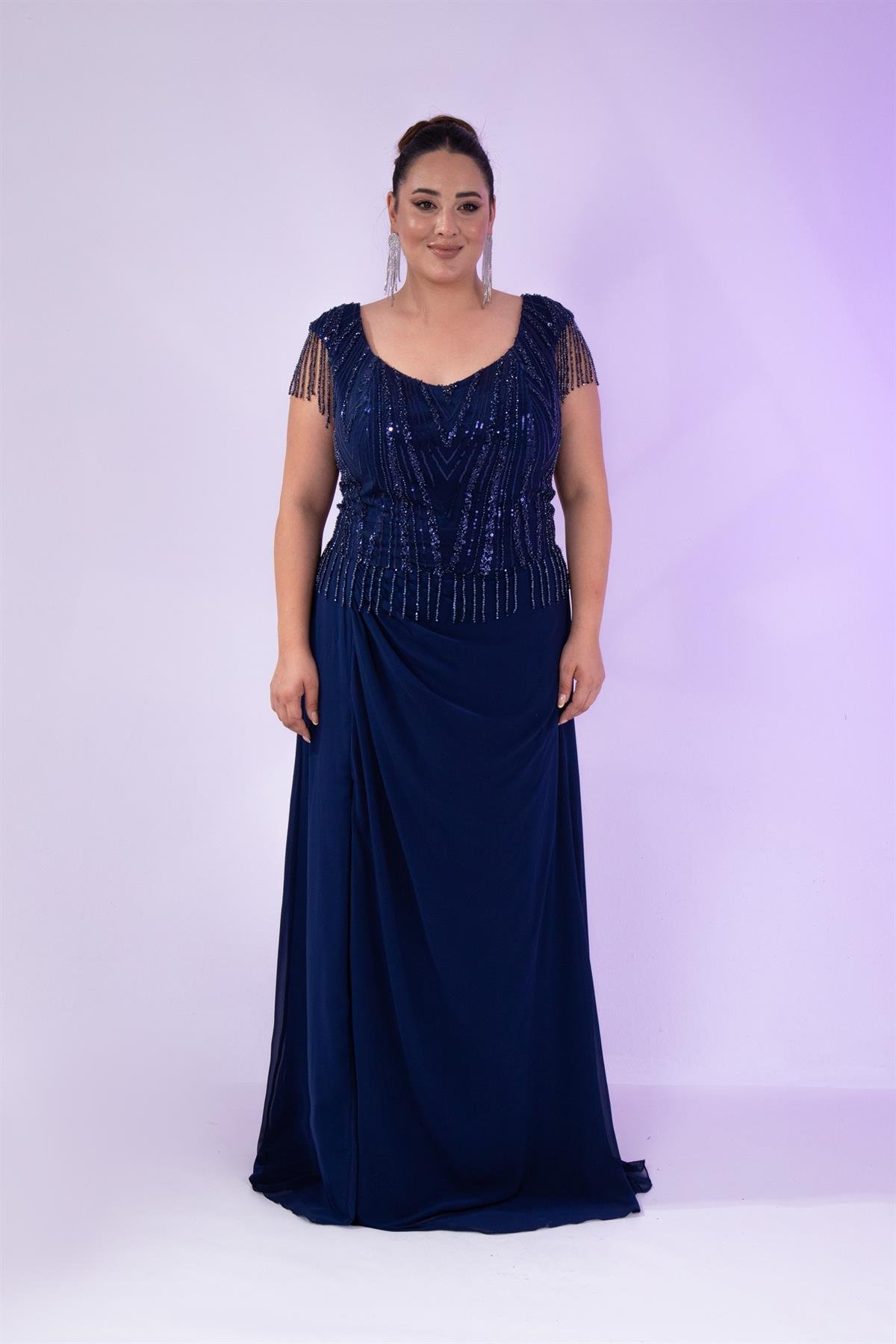 Büyük Beden 24220477 Pul İşlemeli Abiye Lacivert