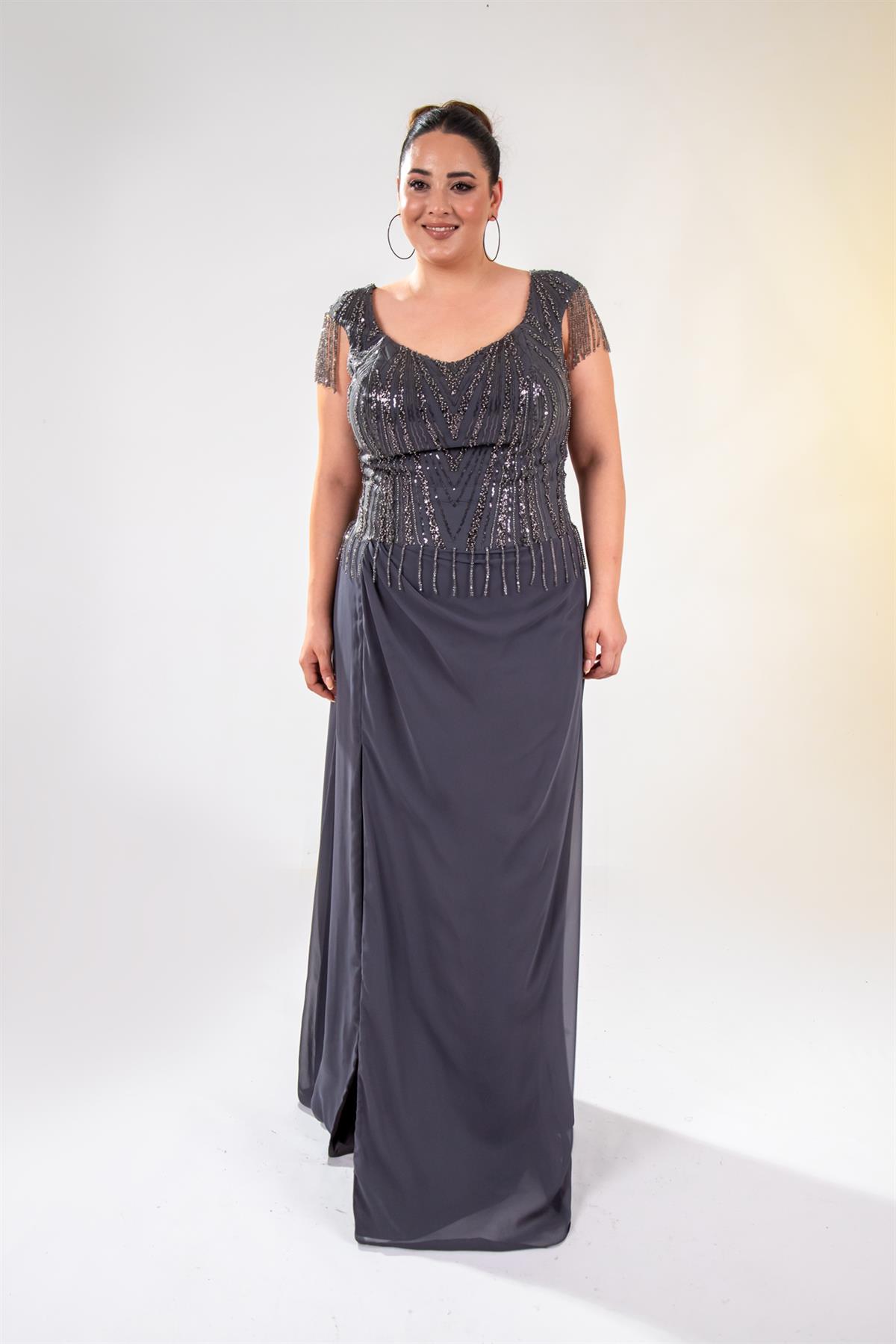 Büyük Beden 24220477 Pul İşlemeli Abiye Antrasit