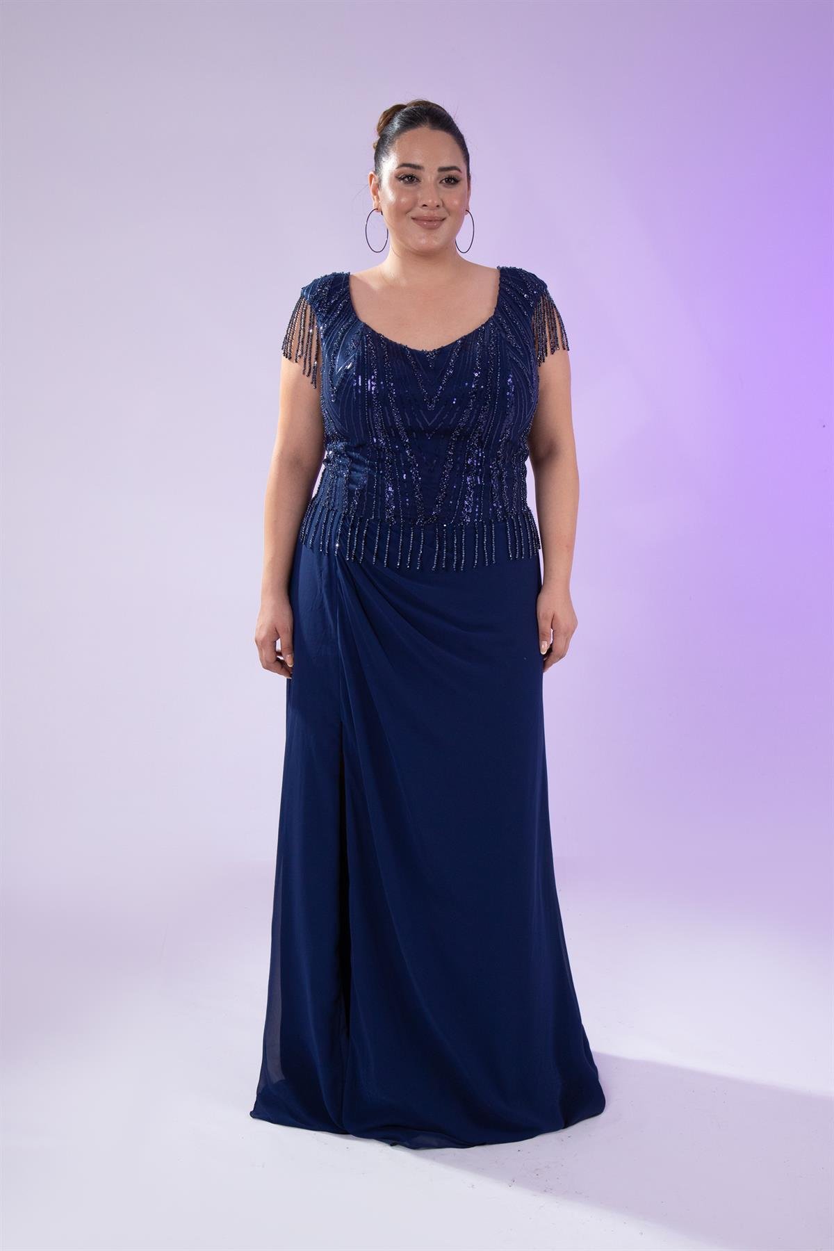 Büyük Beden 24220477 Pul İşlemeli Abiye Lacivert