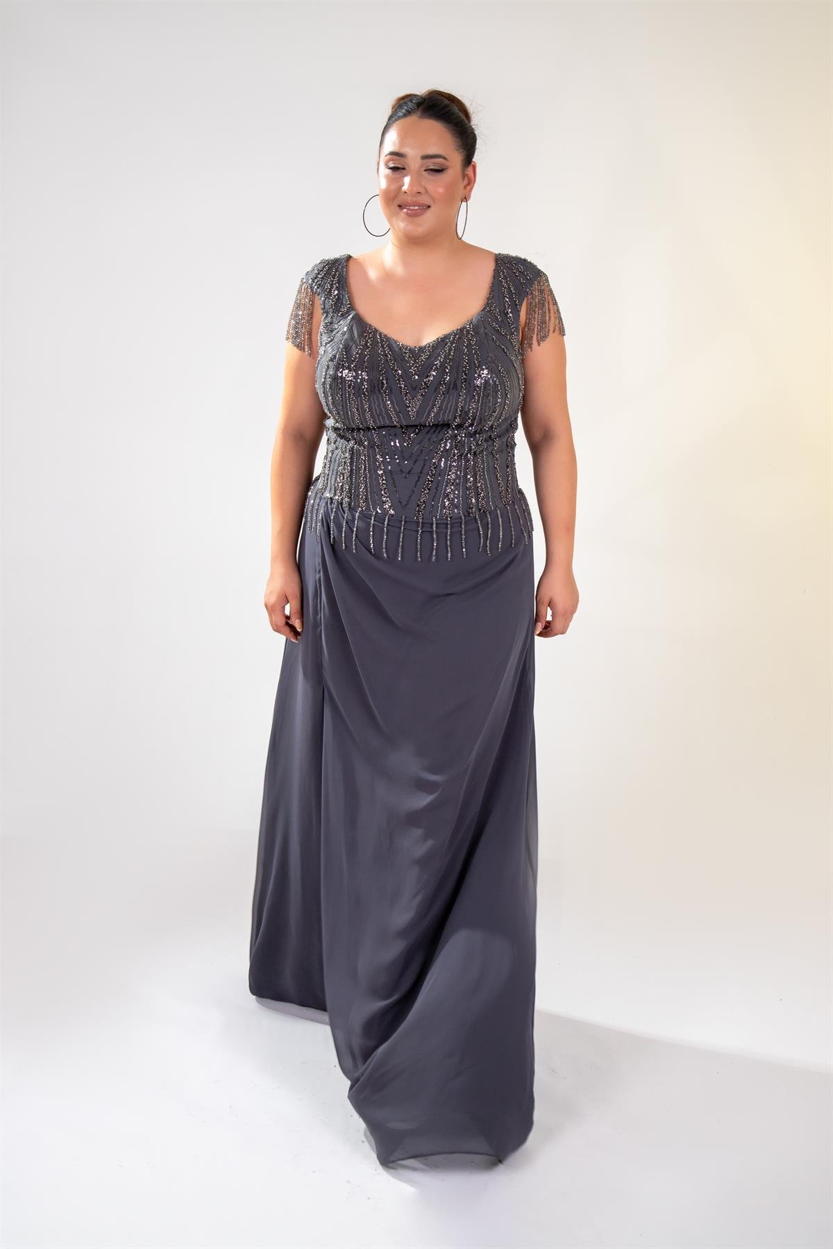 Büyük Beden 24220477 Pul İşlemeli Abiye Antrasit