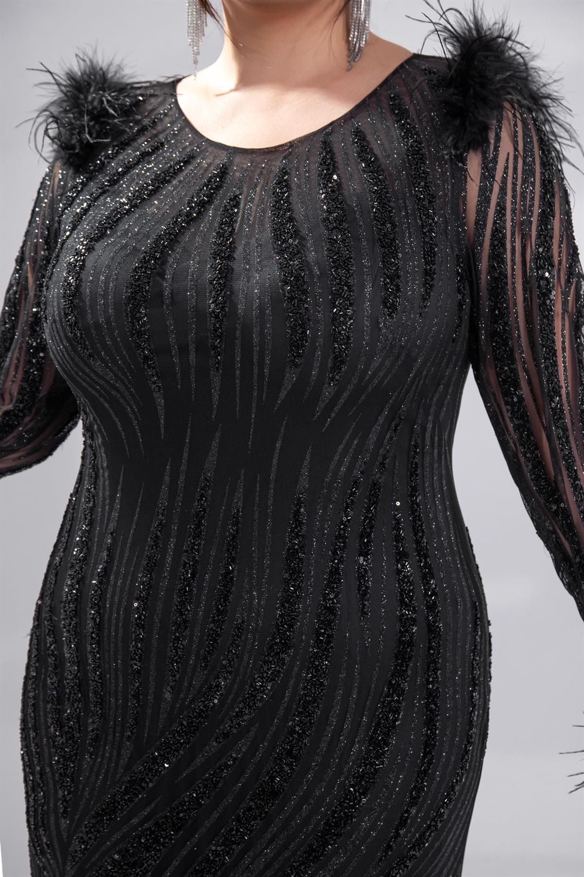 Büyük Beden 24220486 Yaka Detaylı Abiye  Siyah