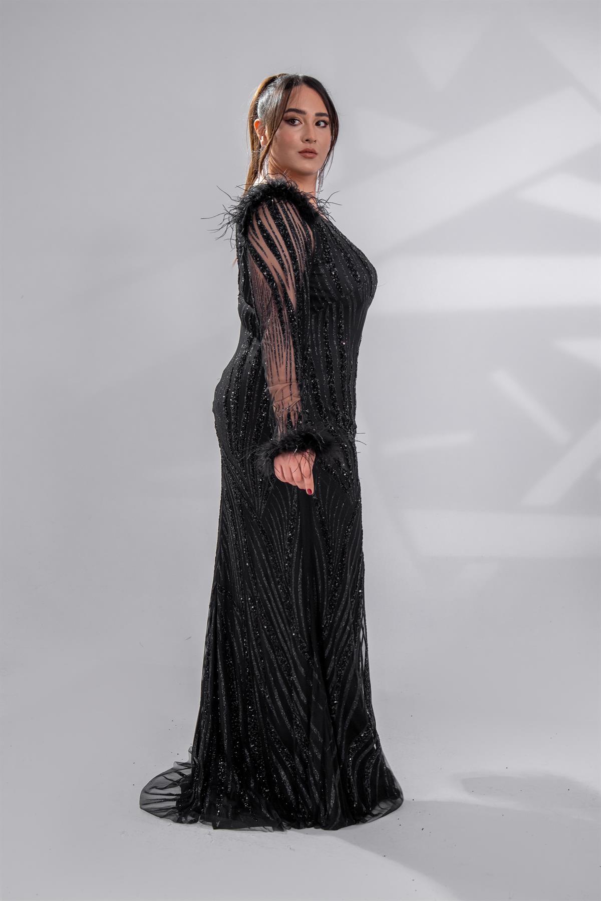 Büyük Beden 24220486 Yaka Detaylı Abiye  Siyah