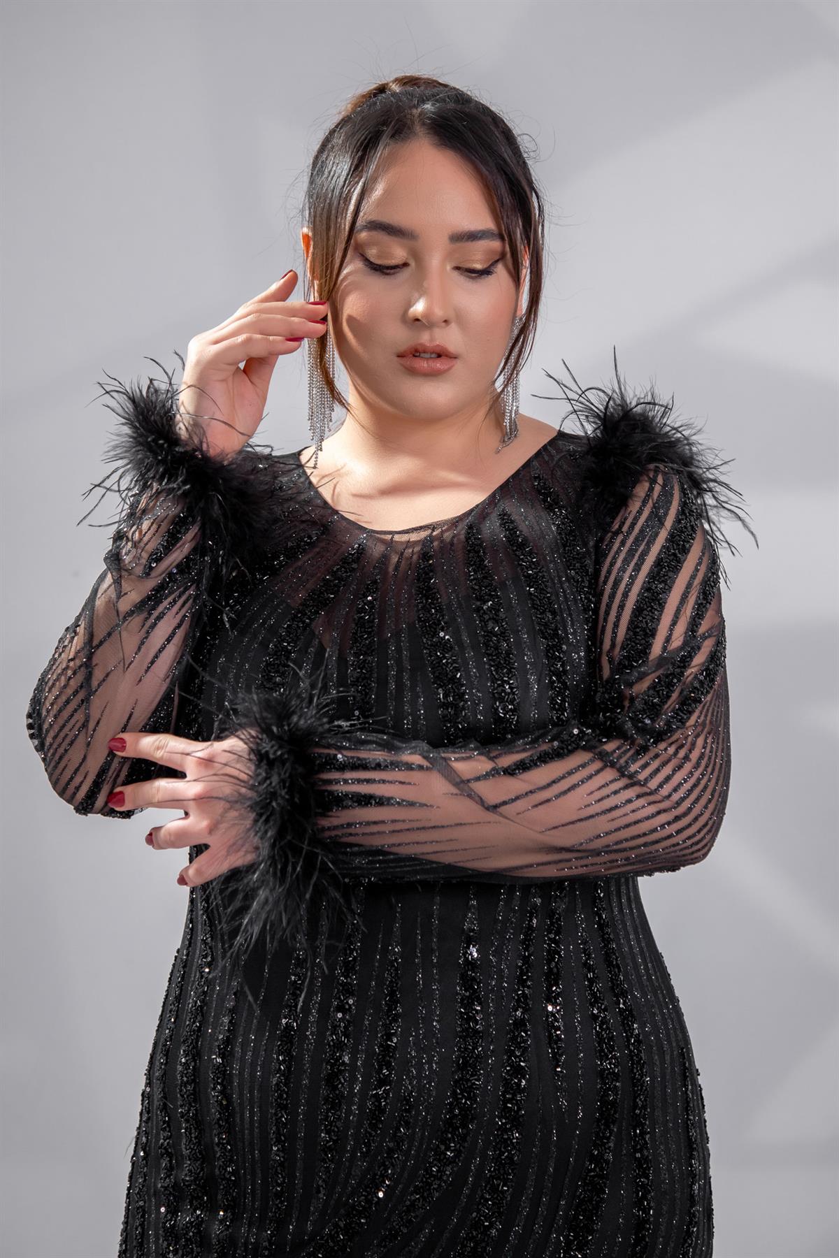 Büyük Beden 24220486 Yaka Detaylı Abiye  Siyah