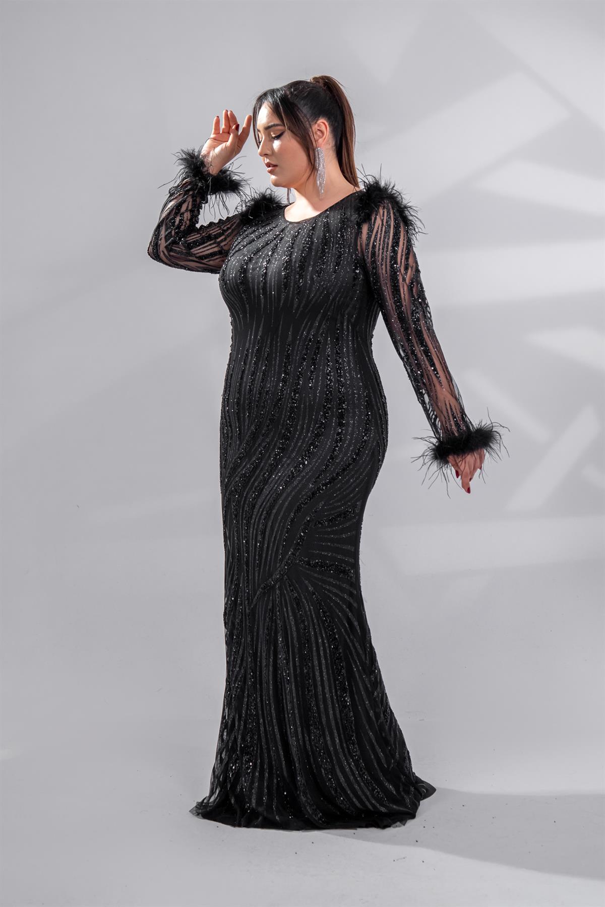 Büyük Beden 24220486 Yaka Detaylı Abiye  Siyah