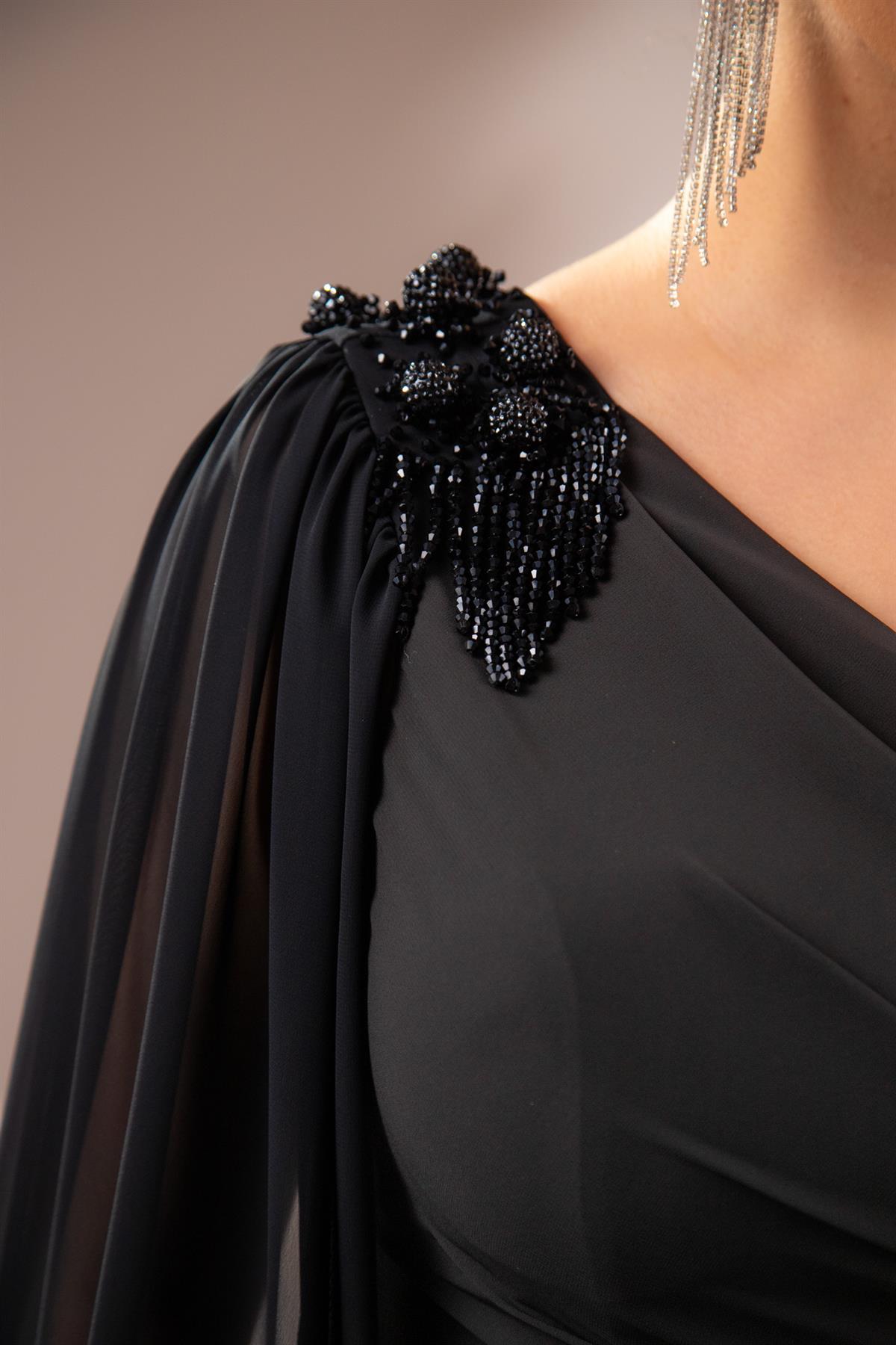 Büyük Beden 2422506 Tek Omuz Askılı Abiye Siyah