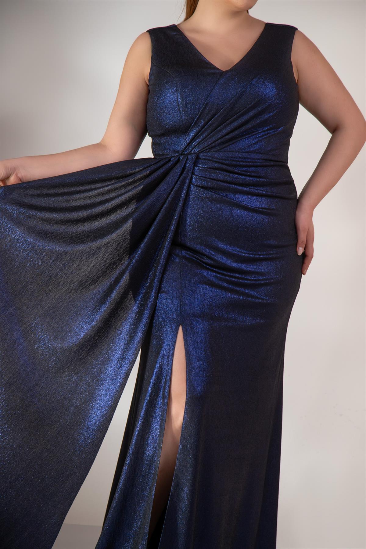 Büyük Beden 2422511 Kruvaze Yaka Abiye Lacivert