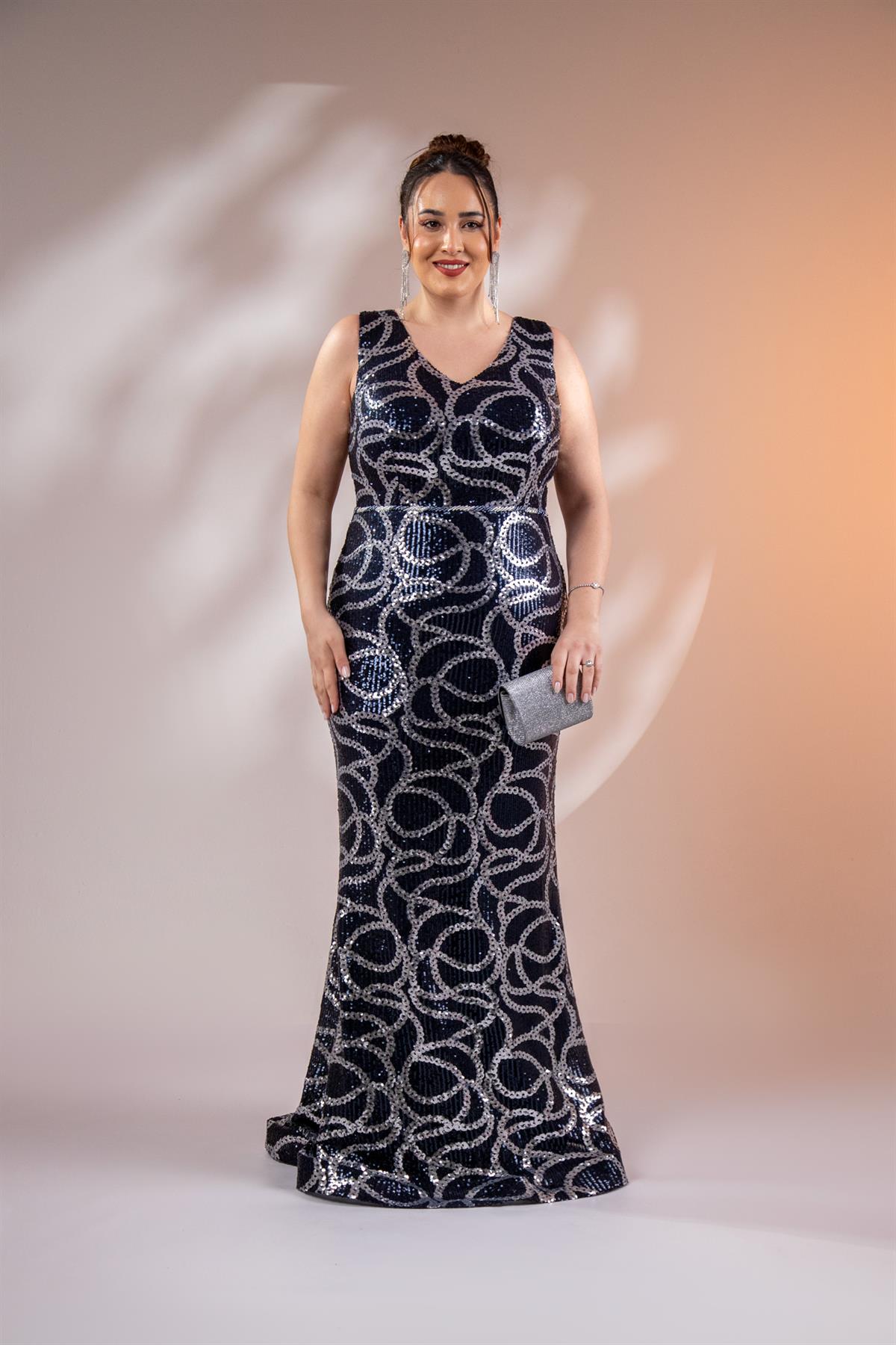 Büyük Beden 2422521 Kolsuz Uzun Abiye  Lacivert