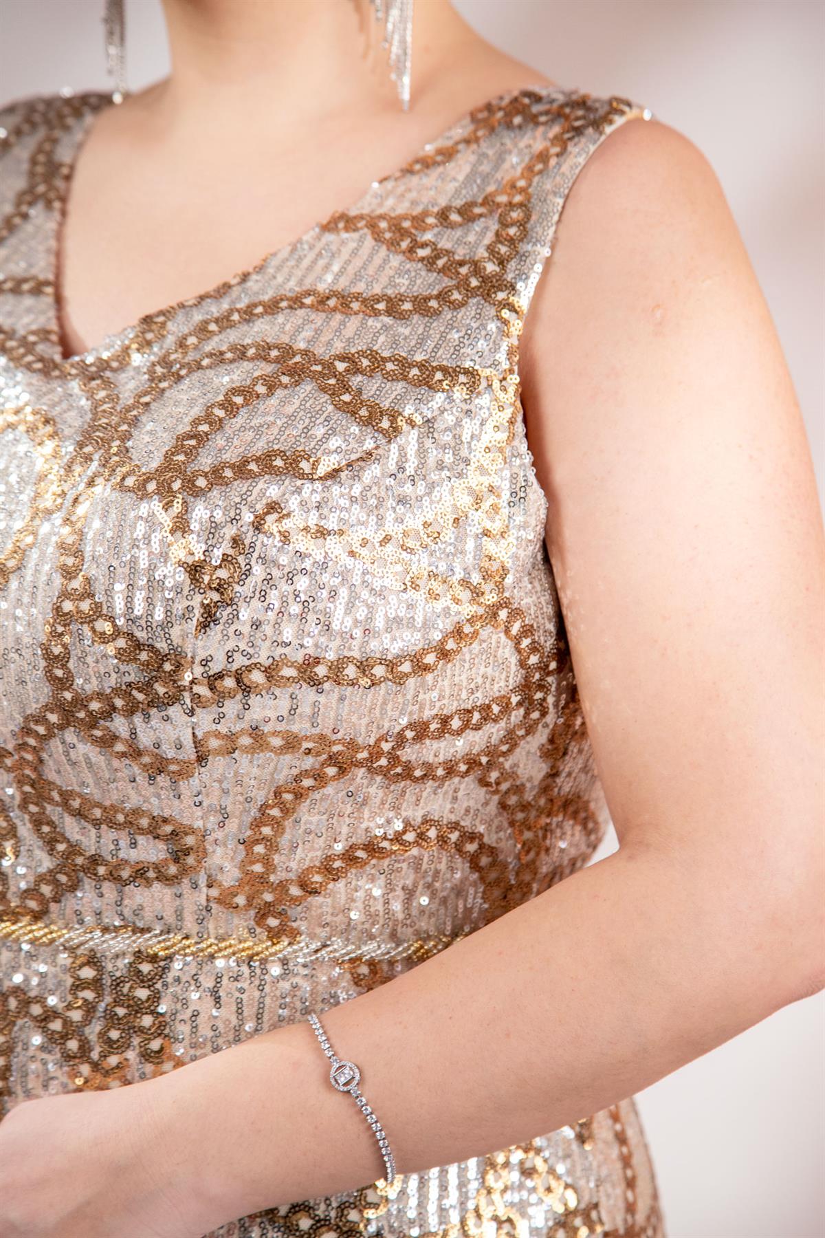 Büyük Beden 2422521 Kolsuz Uzun Abiye  Sarı