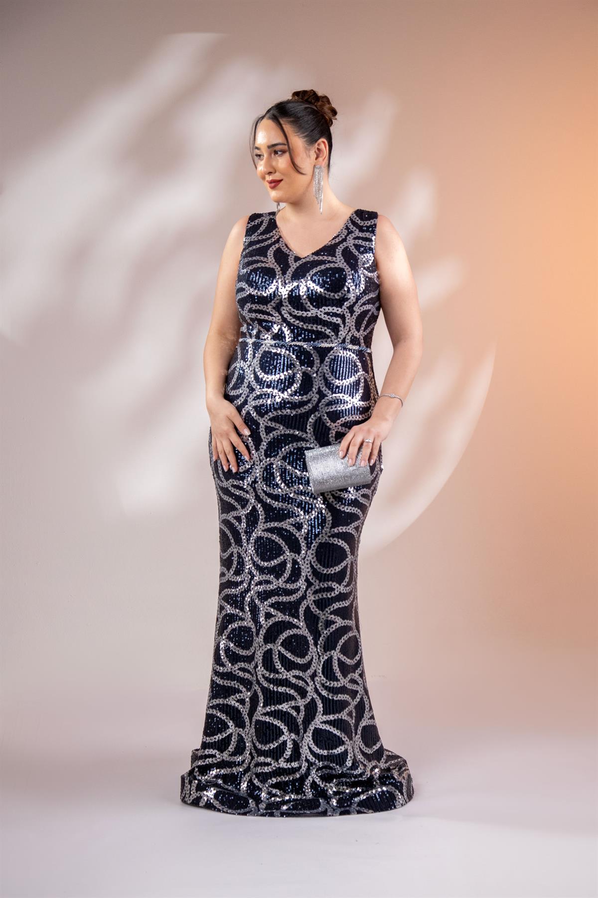 Büyük Beden 2422521 Kolsuz Uzun Abiye  Lacivert