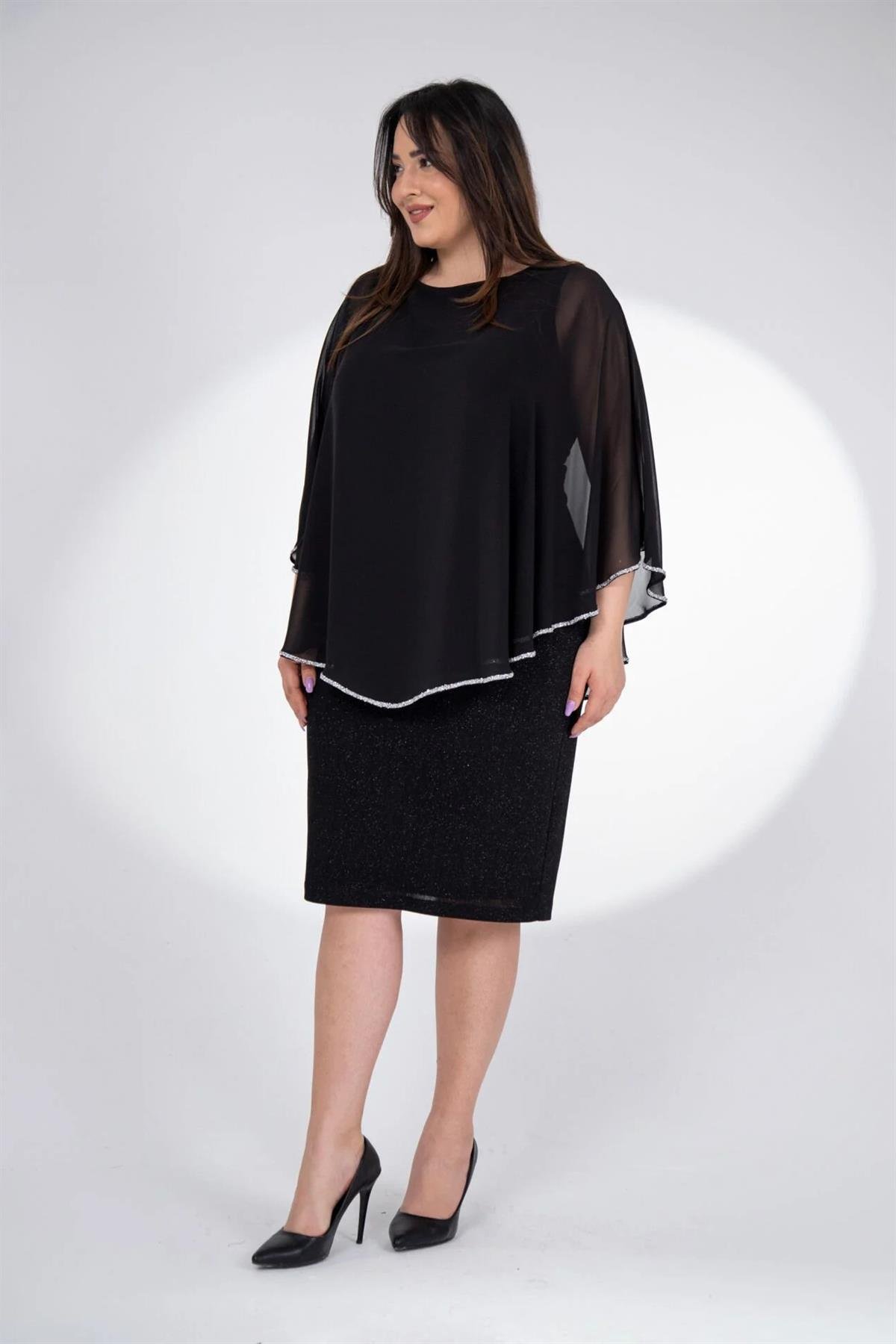 Büyük Beden 2424140 Sim Şeritli Abiye  Siyah