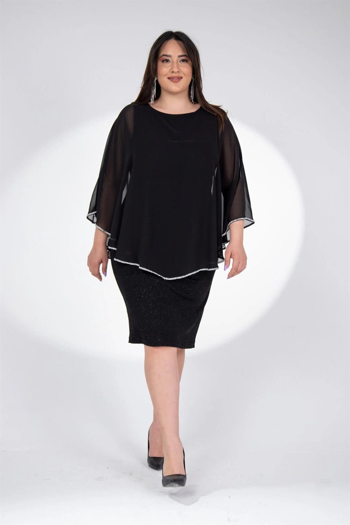 Büyük Beden 2424140 Sim Şeritli Abiye  Siyah