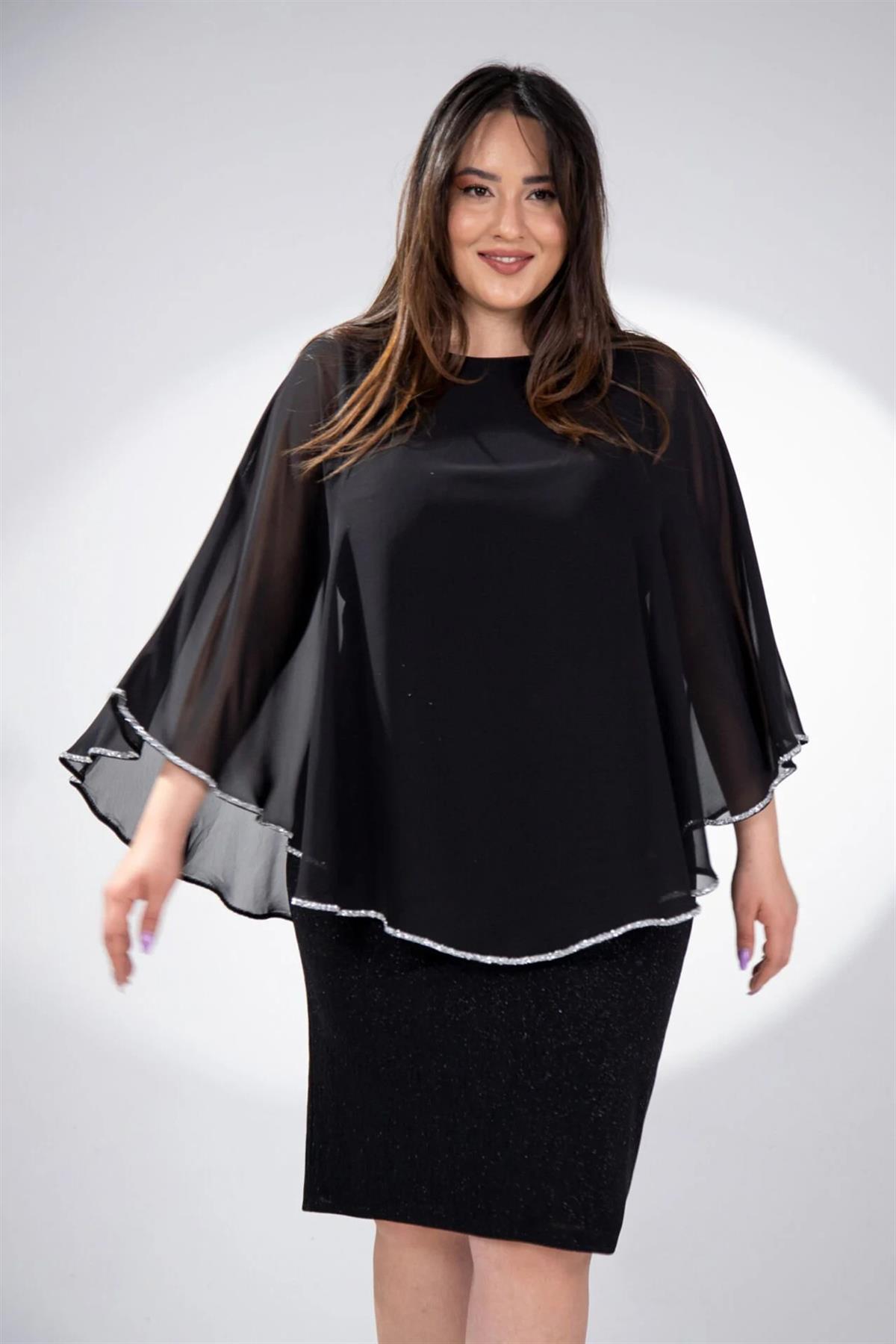 Büyük Beden 2424140 Sim Şeritli Abiye  Siyah