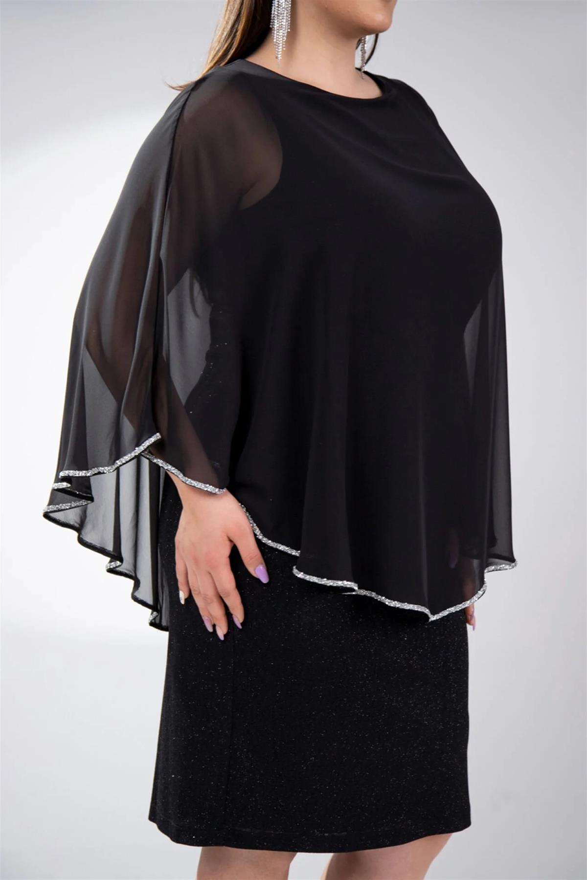 Büyük Beden 2424140 Sim Şeritli Abiye  Siyah