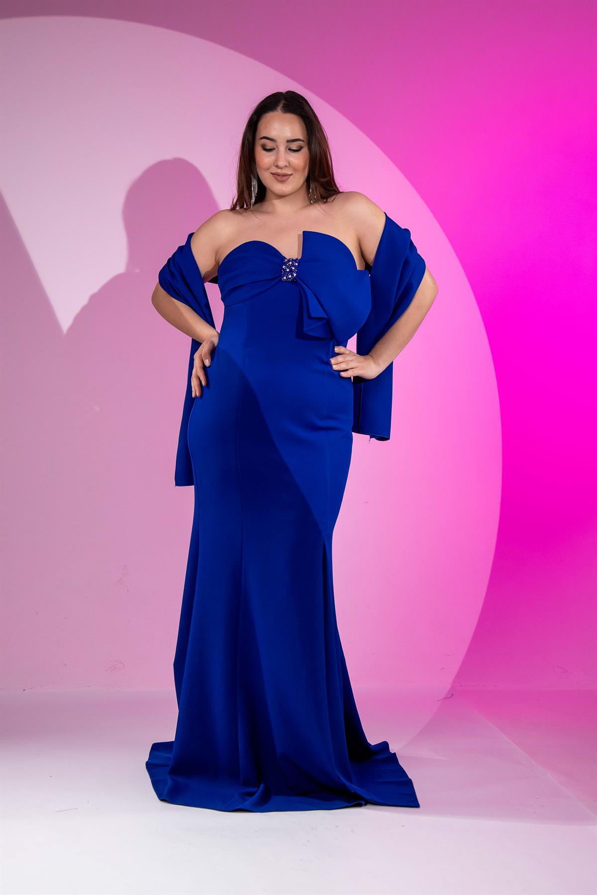 Büyük Beden 2424705 Göğüs Taş Detaylı Abiye  Saks