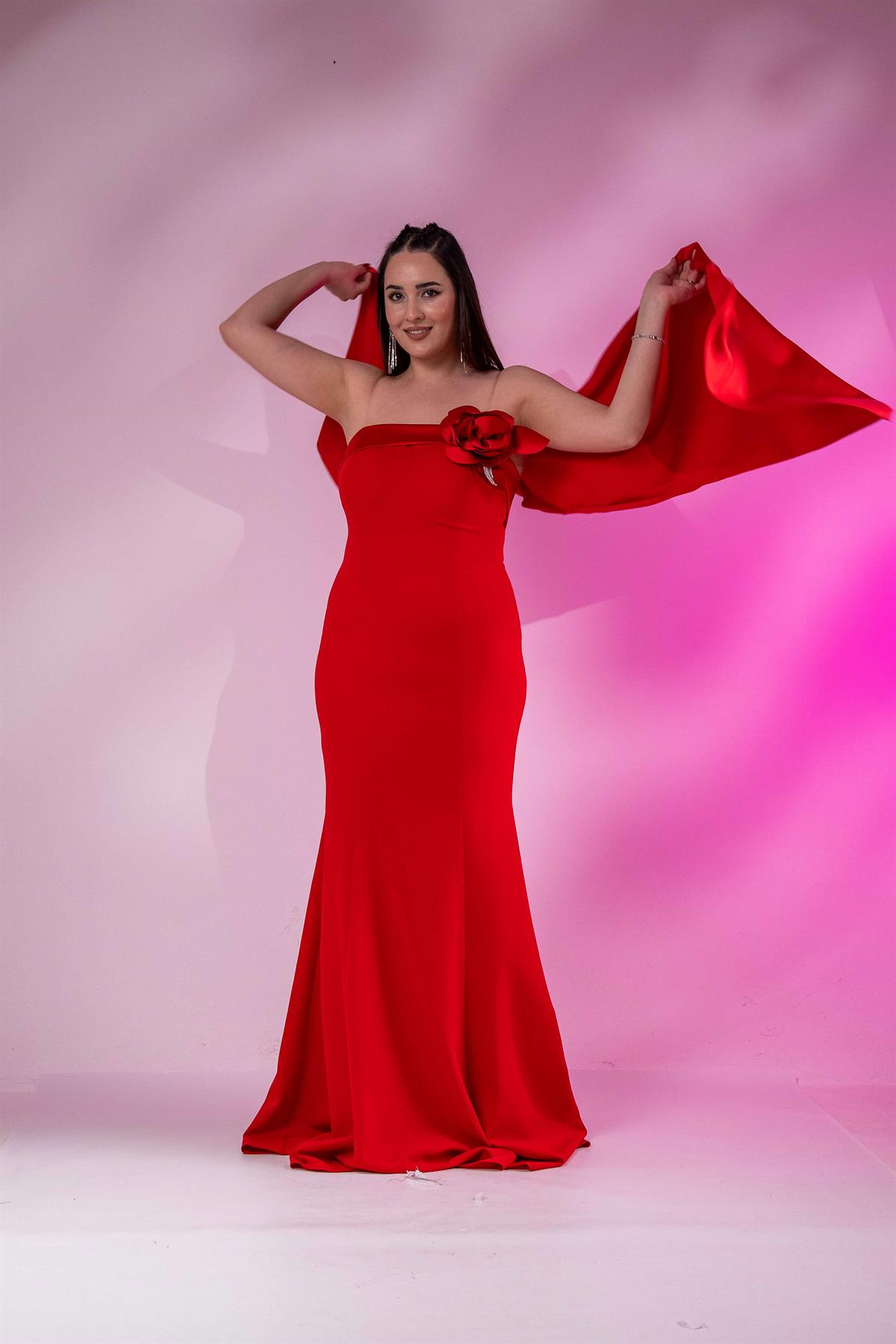 Büyük Beden 2424732 Çiçek Detaylı Biye  Kırmızı