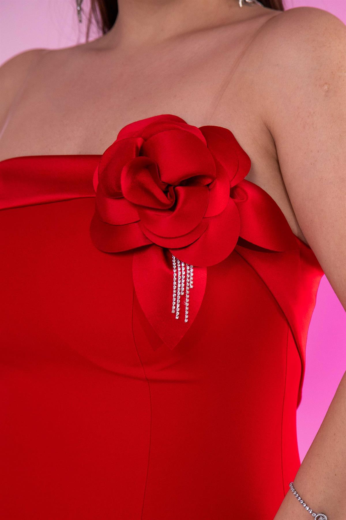 Büyük Beden 2424732 Çiçek Detaylı Biye  Kırmızı