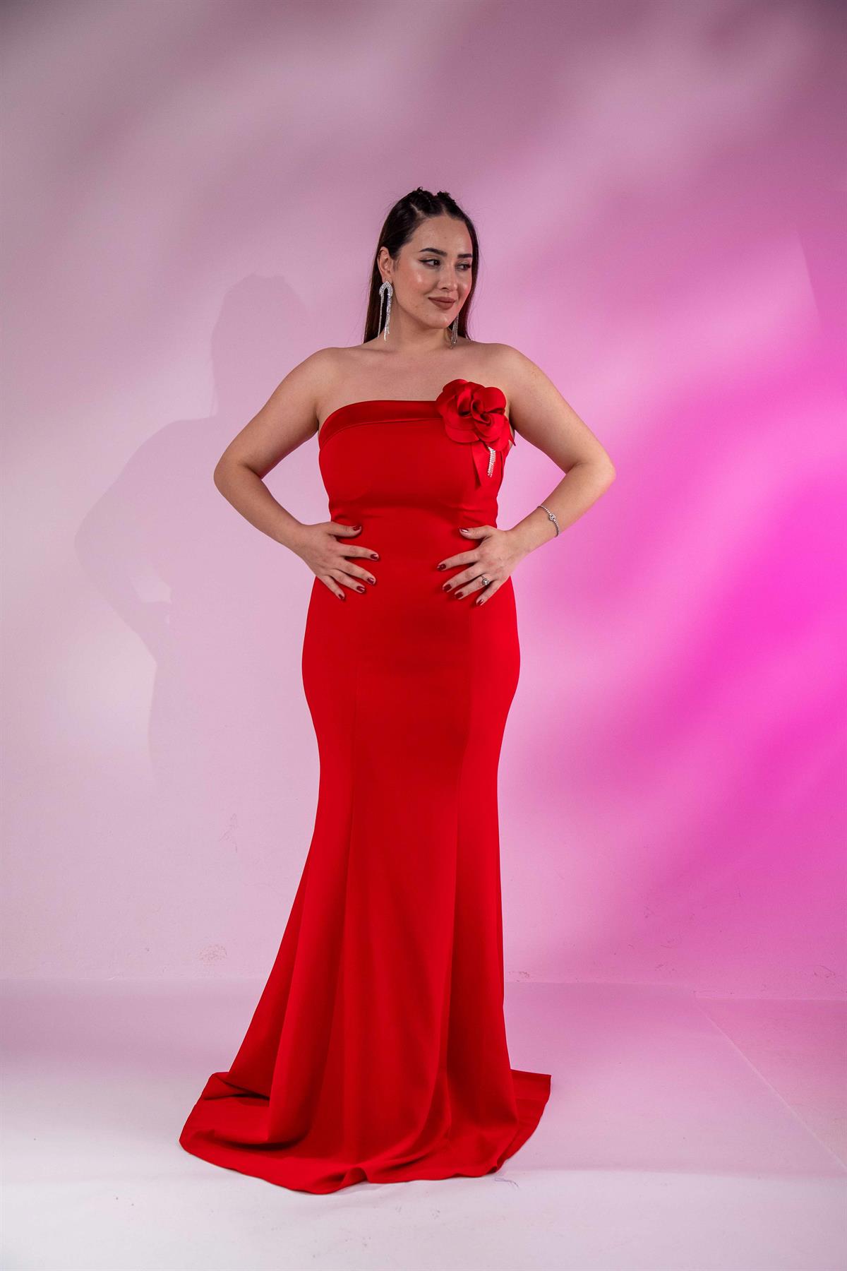 Büyük Beden 2424732 Çiçek Detaylı Biye  Kırmızı