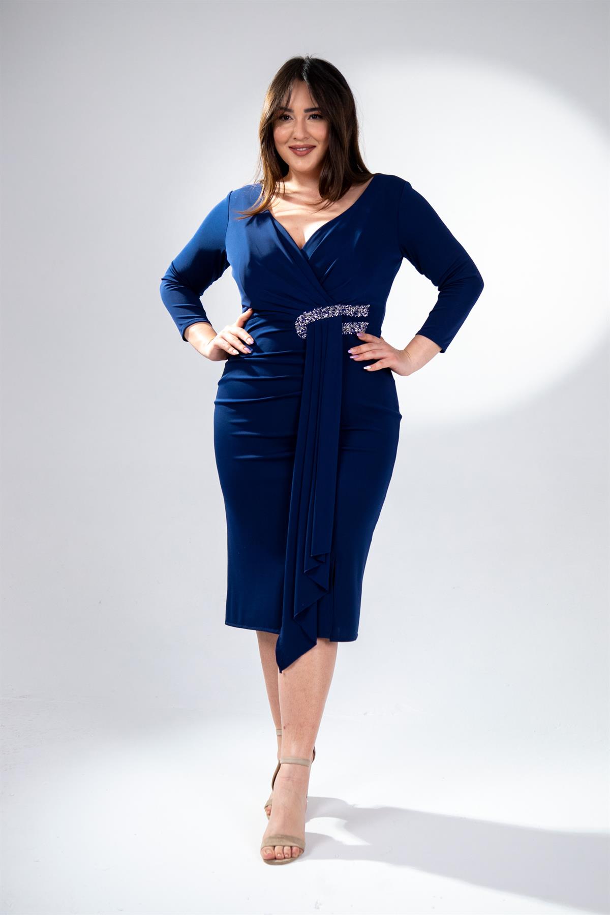 Büyük Beden 2425105 Beli Taşlı Abiye  Lacivert