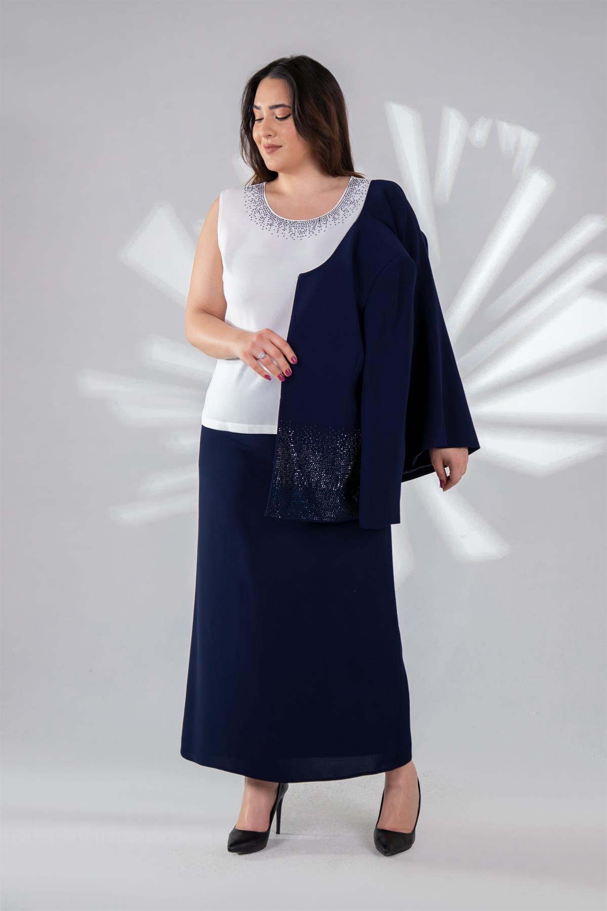 Büyük Beden 242625 Ceket Etek Abiye Takım  Lacivert