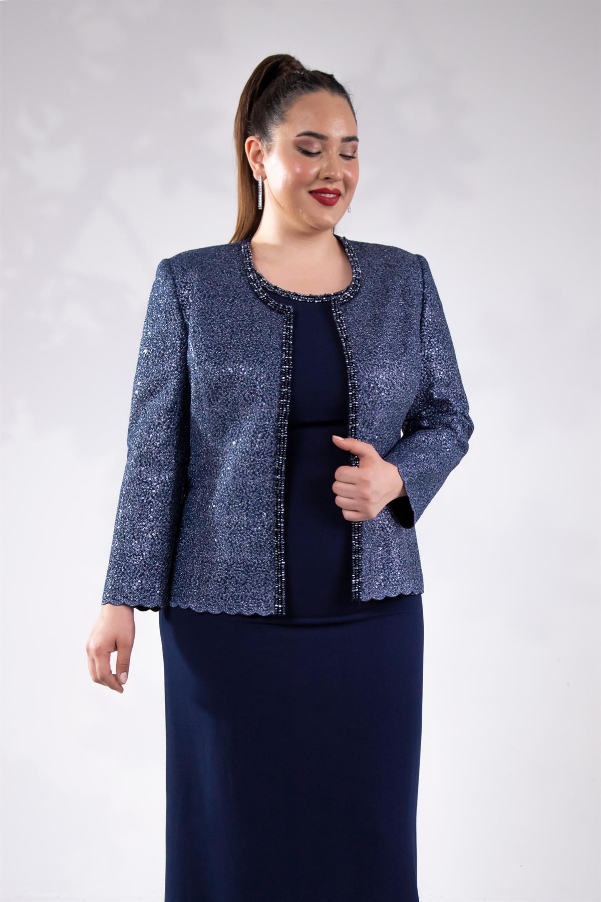 Büyük Beden 242703 İkili Abiye Elbise Takım  Lacivert