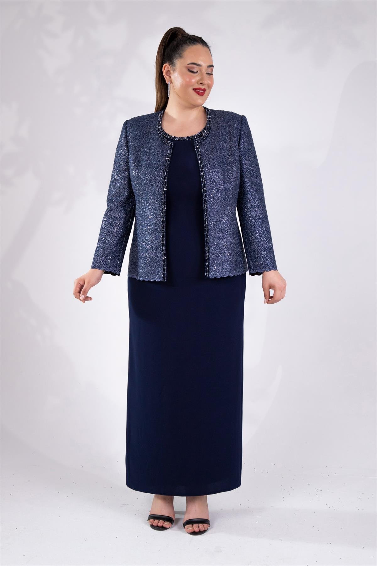 Büyük Beden 242703 İkili Abiye Elbise Takım  Lacivert