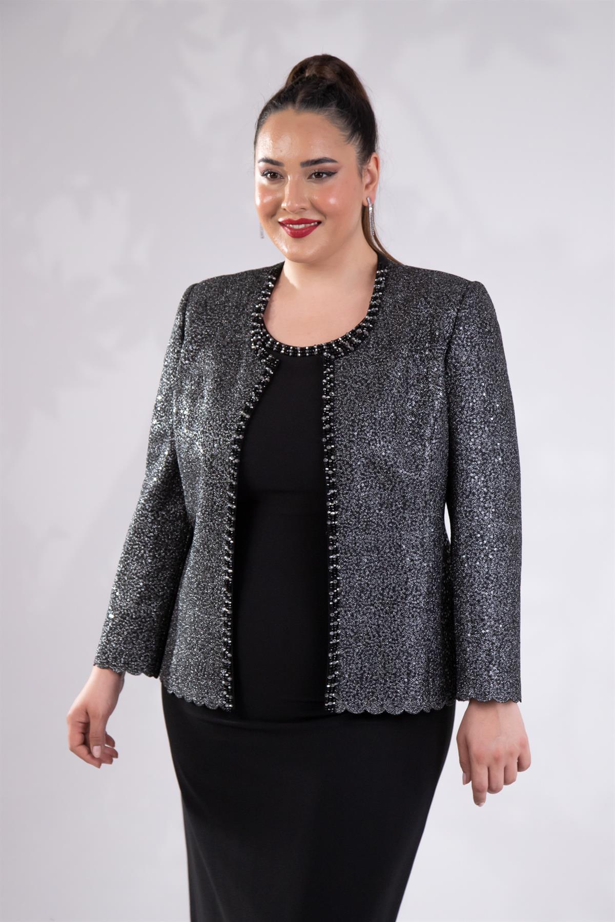 Büyük Beden 242703 İkili Abiye Elbise Takım  Siyah