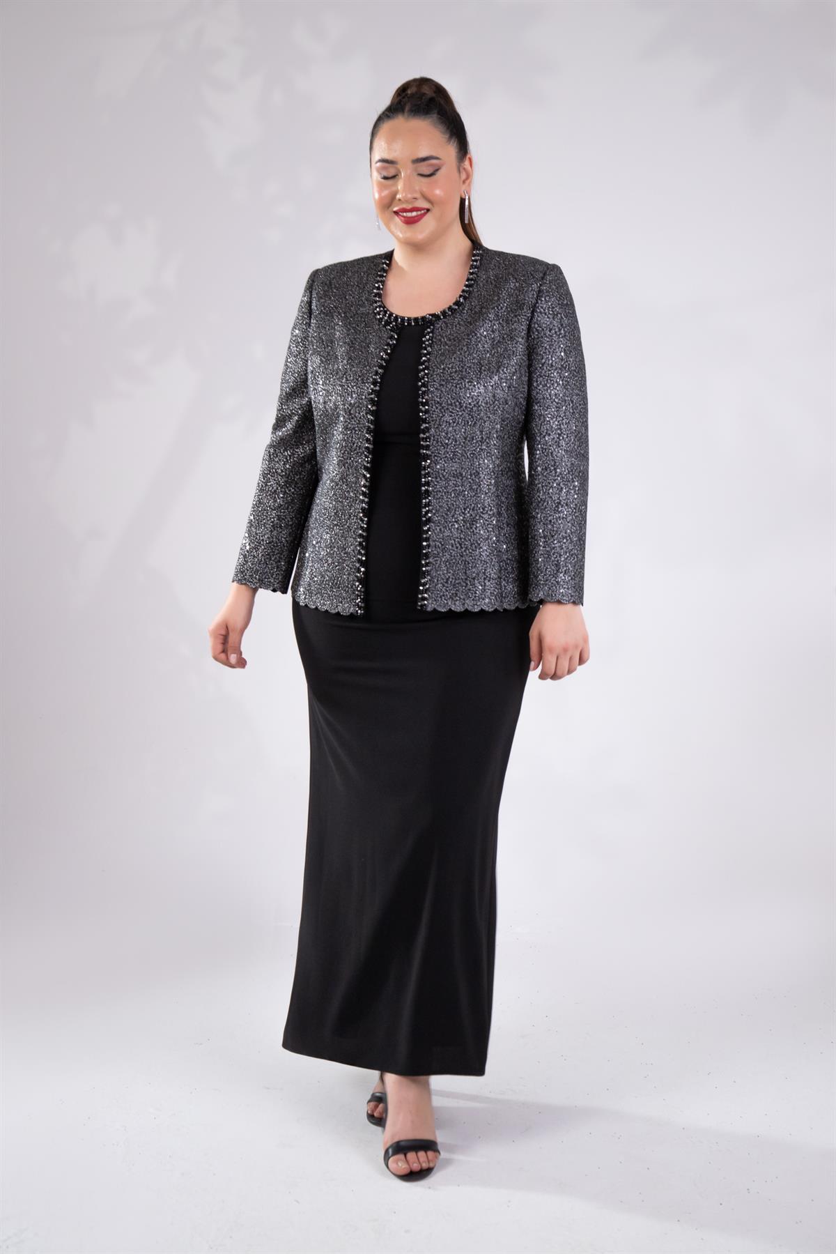Büyük Beden 242703 İkili Abiye Elbise Takım  Siyah