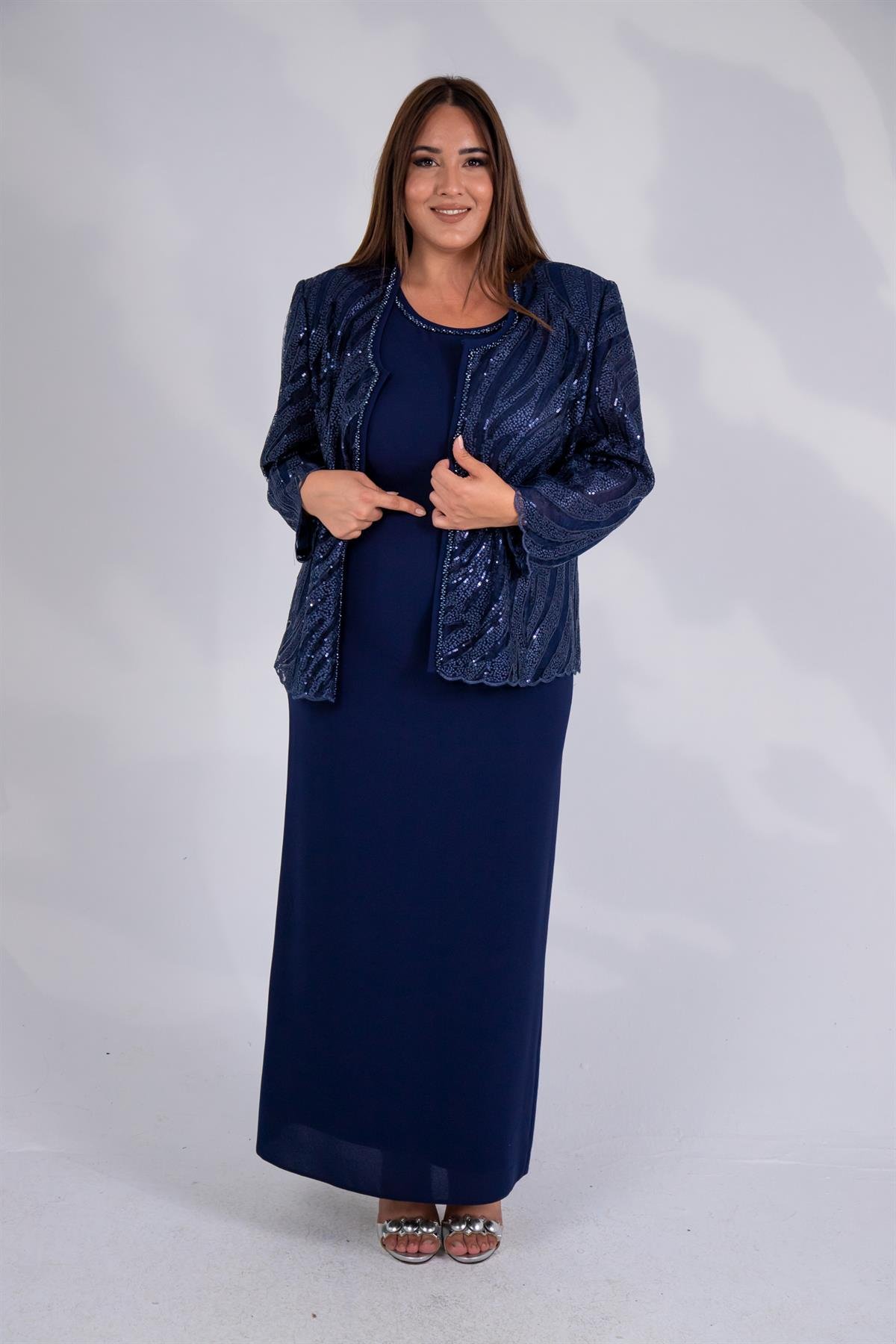 Büyük Beden 2427031 İkili Abiye Takım  Lacivert