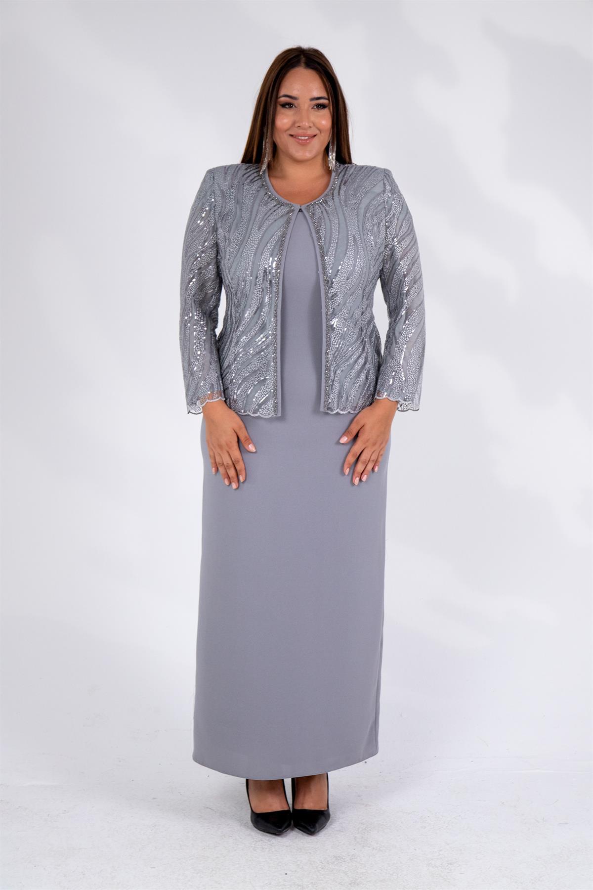 Büyük Beden 2427031 İkili Abiye Takım  Gümüş