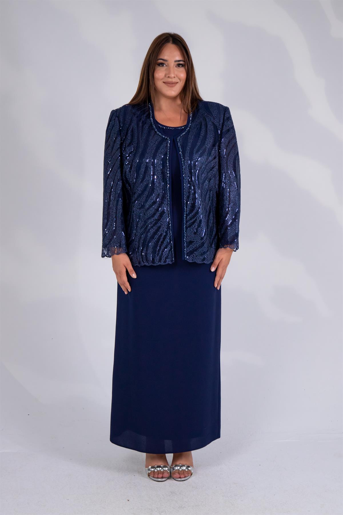 Büyük Beden 2427031 İkili Abiye Takım  Lacivert