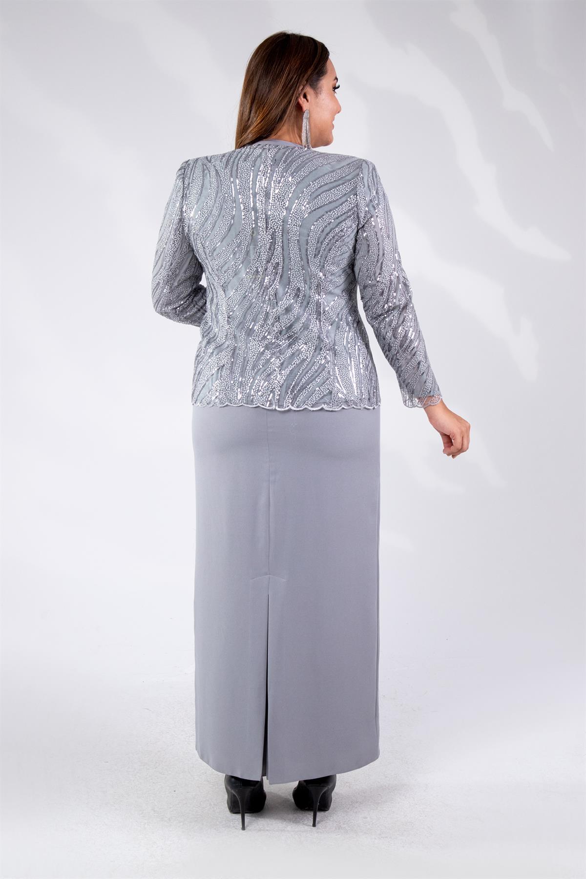 Büyük Beden 2427031 İkili Abiye Takım  Gümüş