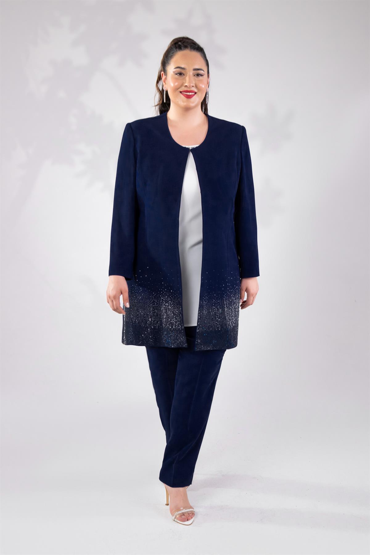 Büyük Beden 242739 Üçlü Abiye Takım  Lacivert