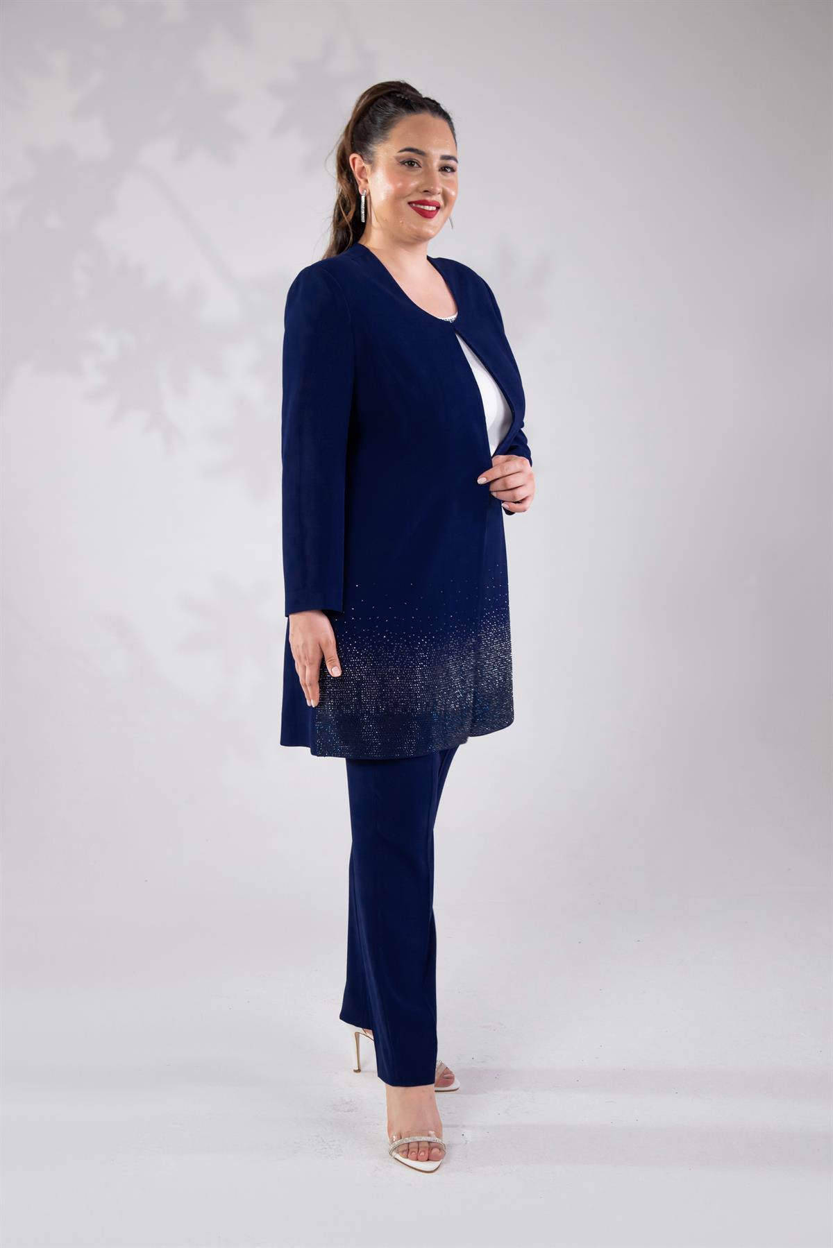 Büyük Beden 242739 Üçlü Abiye Takım  Lacivert