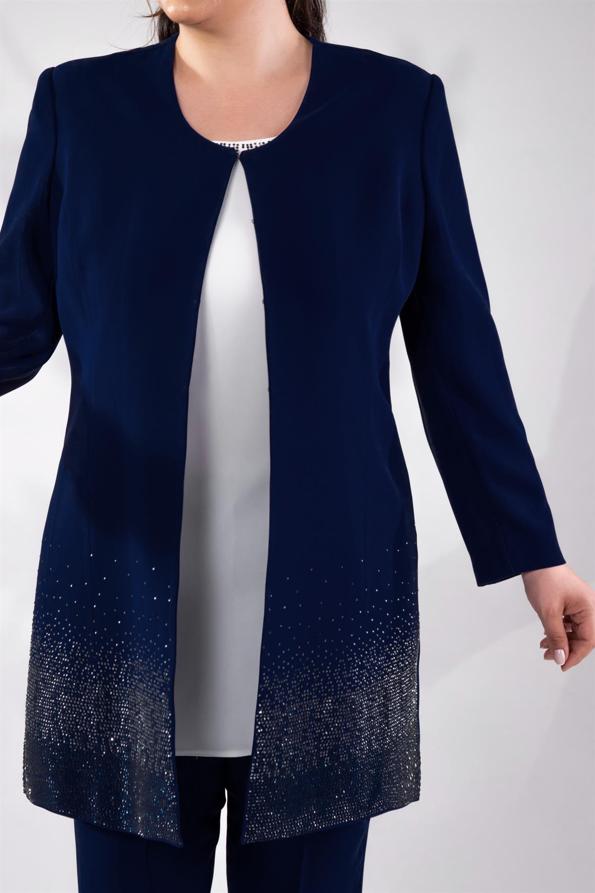 Büyük Beden 242739 Üçlü Abiye Takım  Lacivert