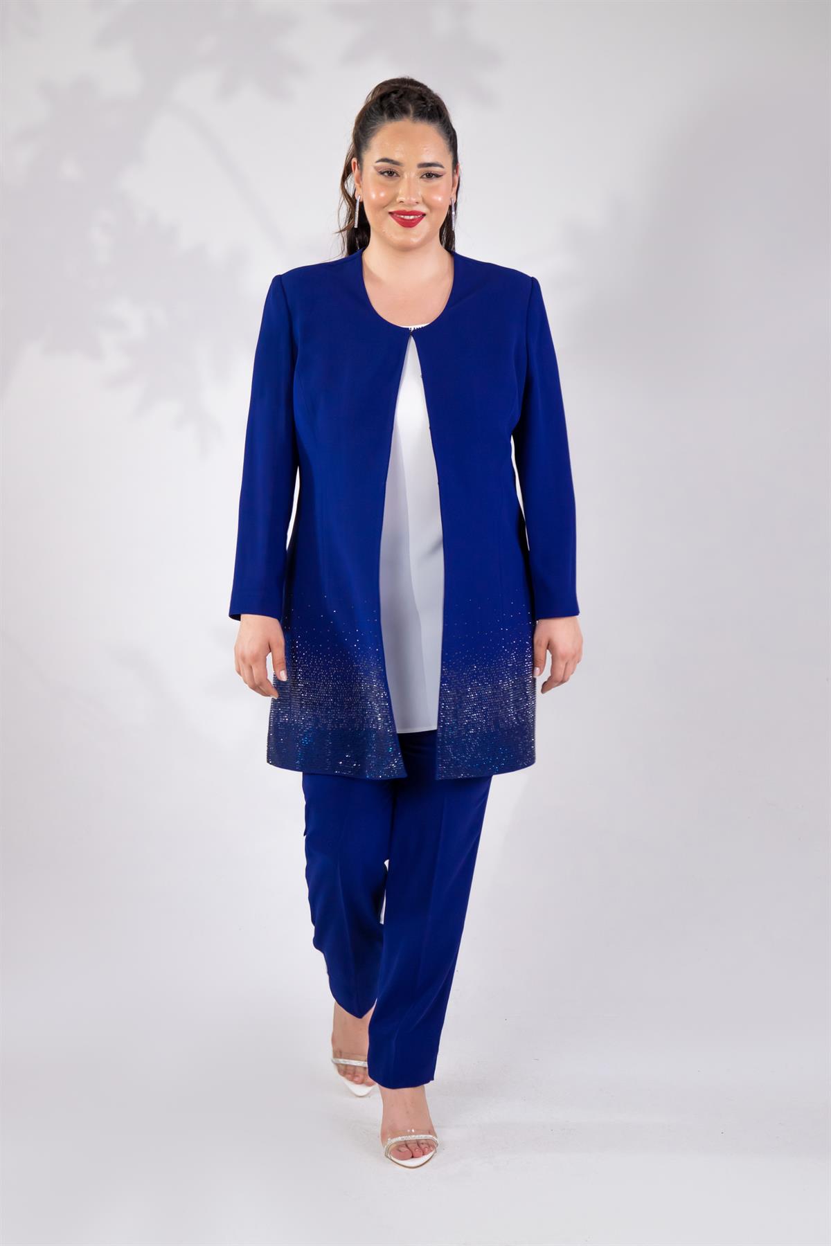 Büyük Beden 242739 Üçlü Abiye Takım  Saks