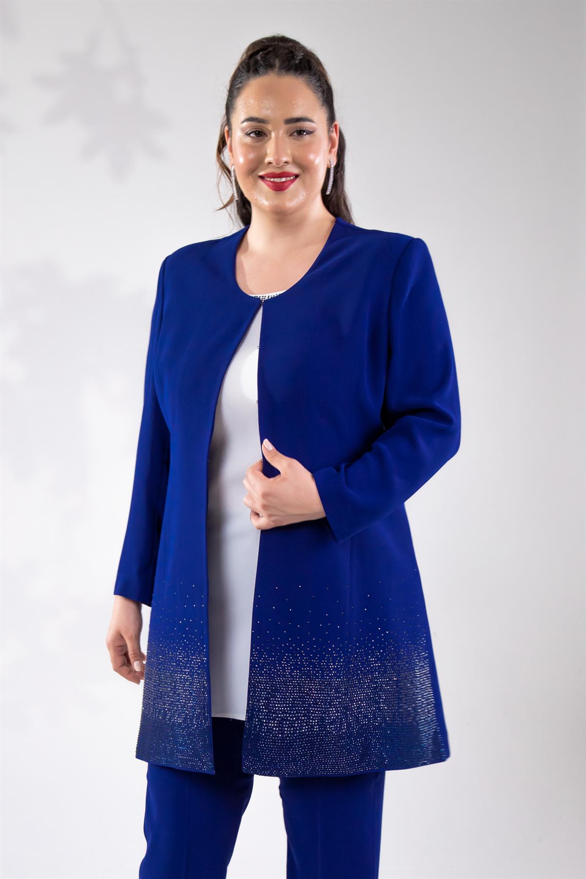 Büyük Beden 242739 Üçlü Abiye Takım  Saks