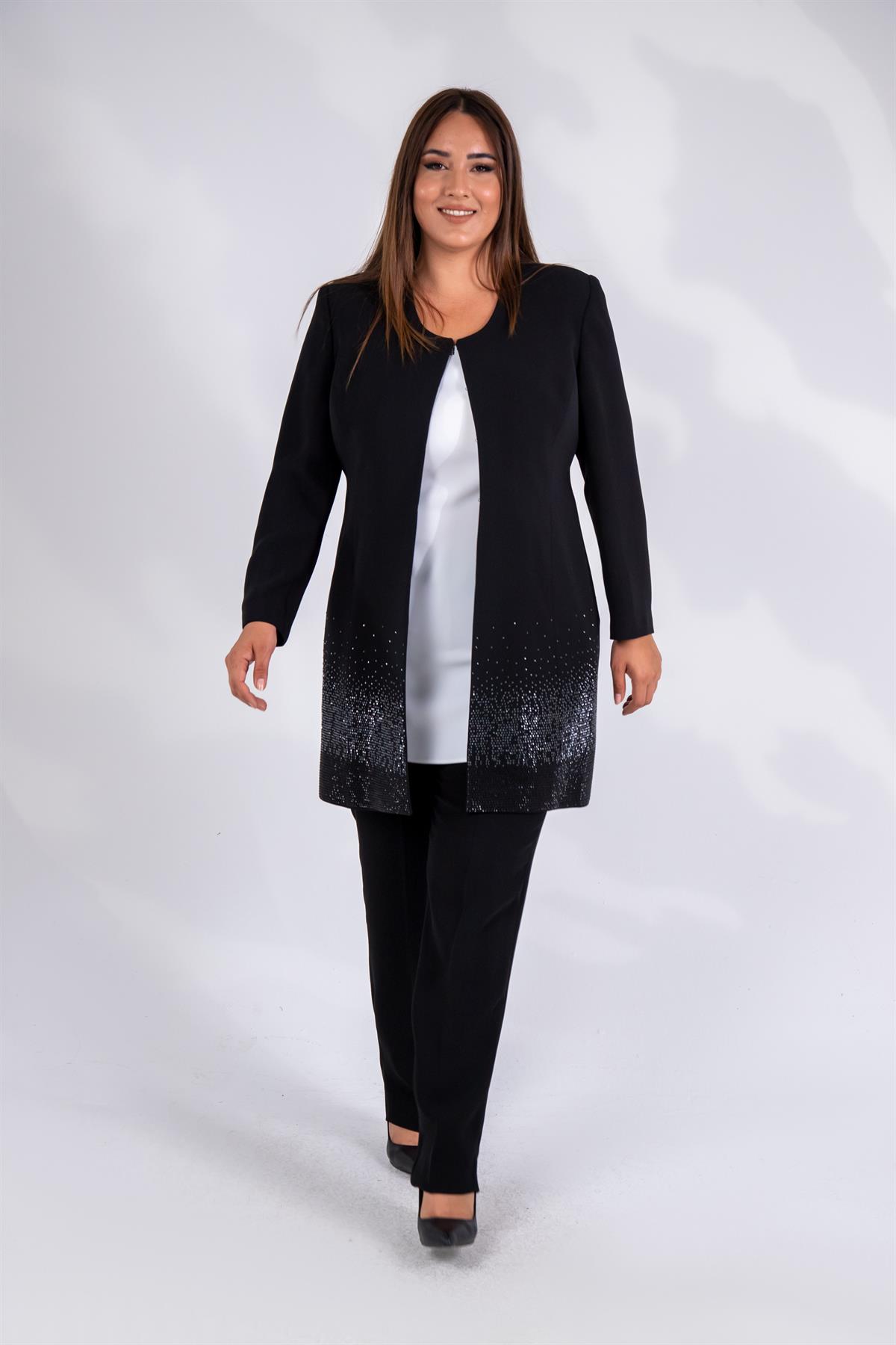 Büyük Beden 242739 Üçlü Abiye Takım  Siyah