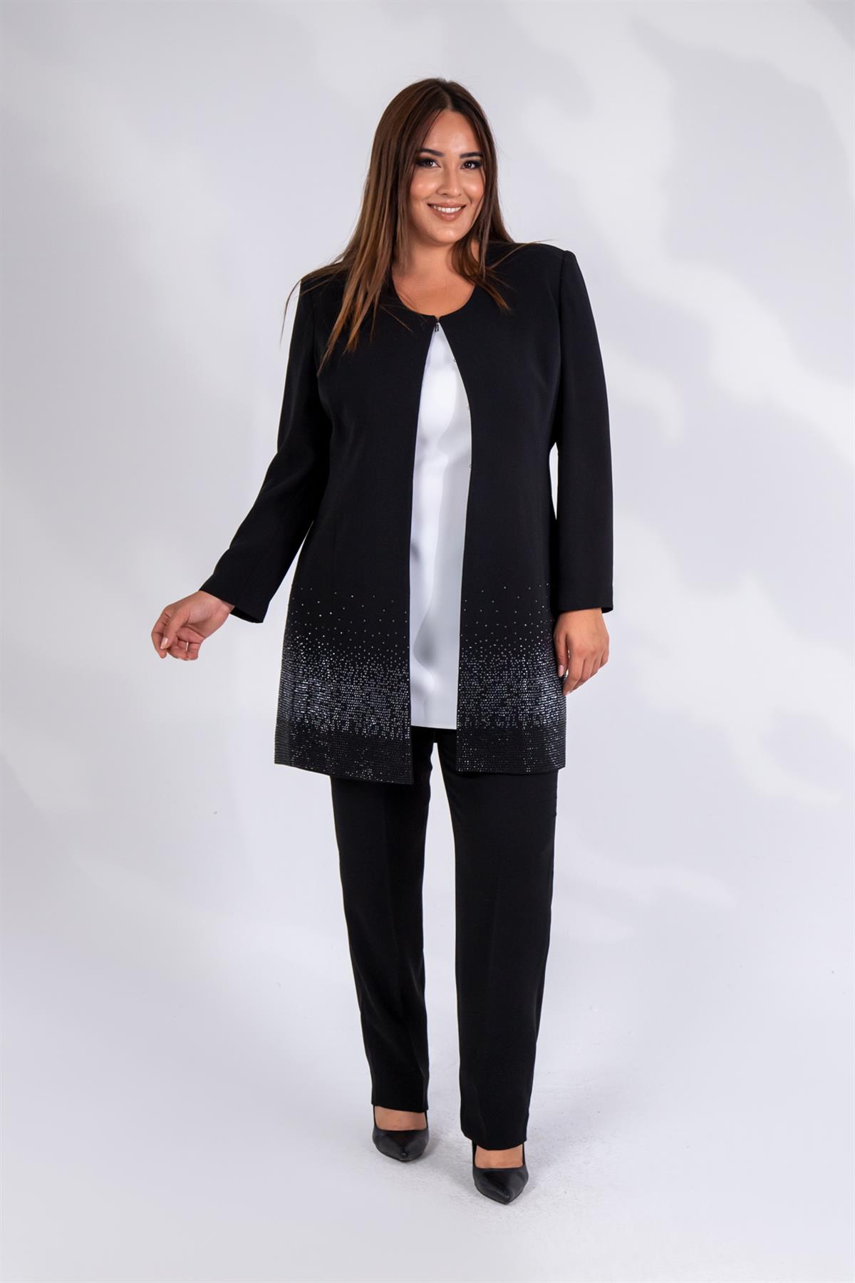 Büyük Beden 242739 Üçlü Abiye Takım  Siyah