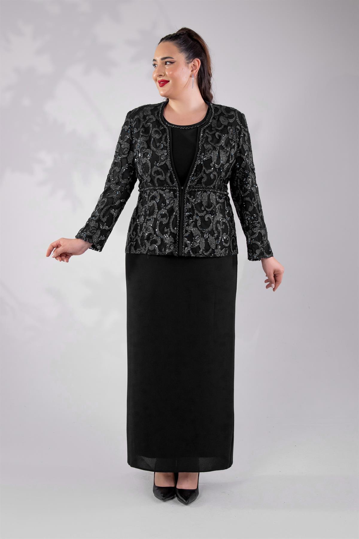 Büyük Beden 242757 İkili Abiye Elbise Takım  Siyah