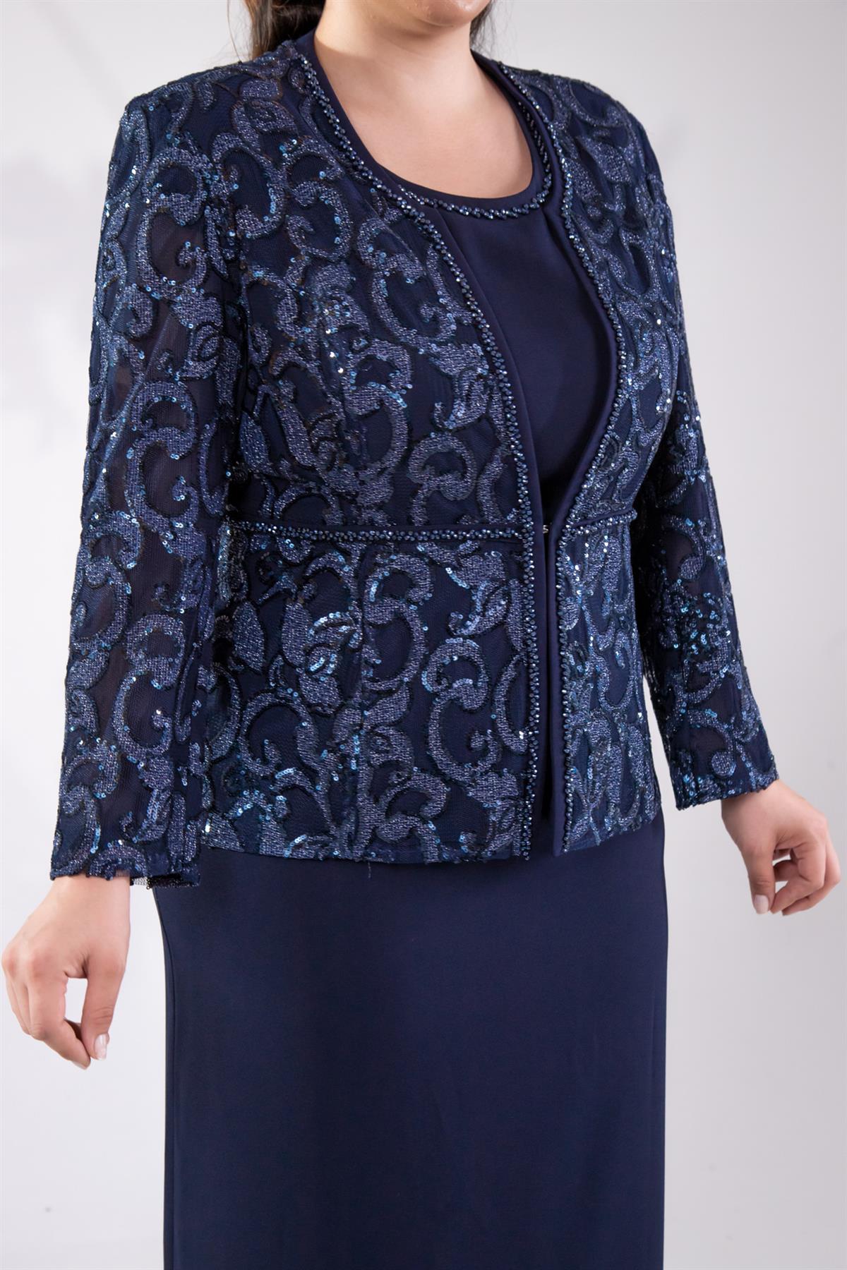 Büyük Beden 242757 İkili Abiye Elbise Takım  Lacivert