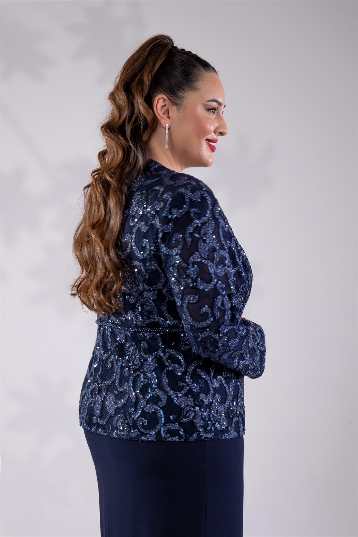 Büyük Beden 242757 İkili Abiye Elbise Takım  Lacivert