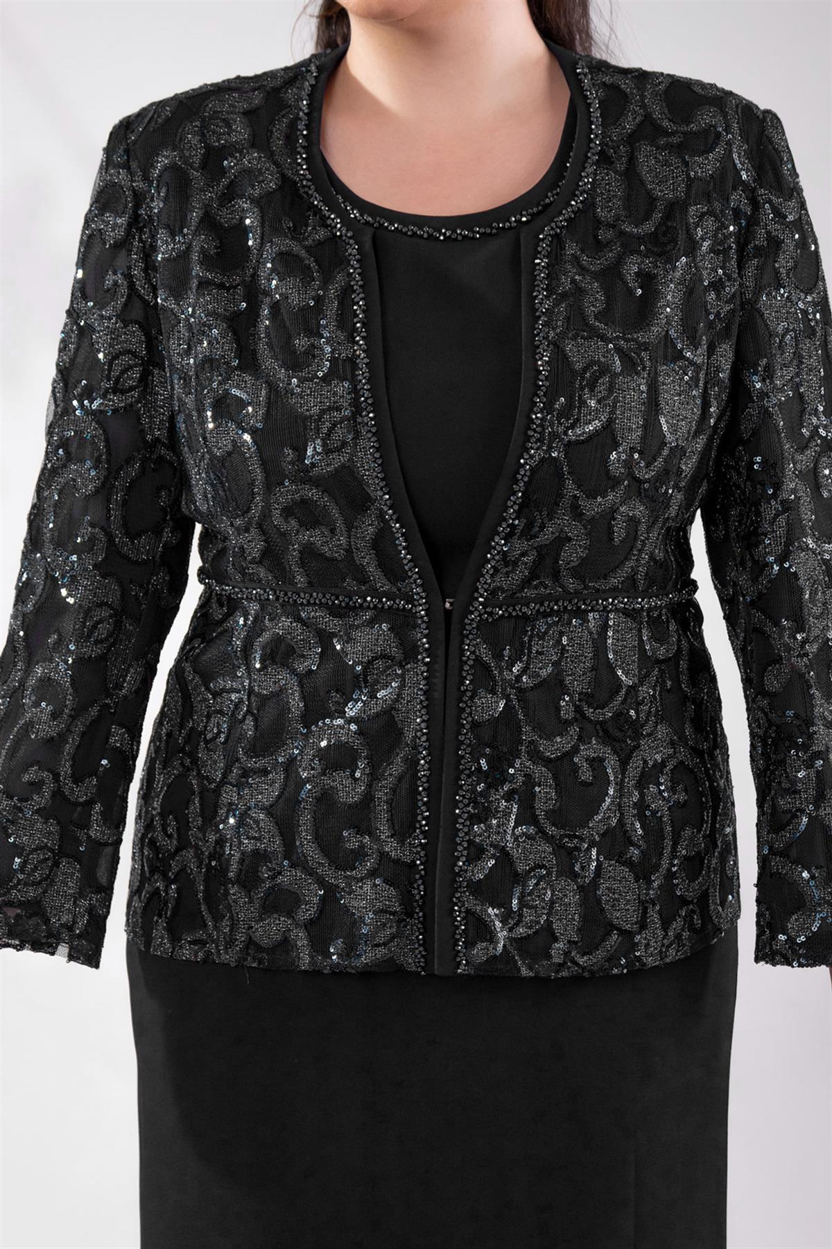 Büyük Beden 242757 İkili Abiye Elbise Takım  Siyah