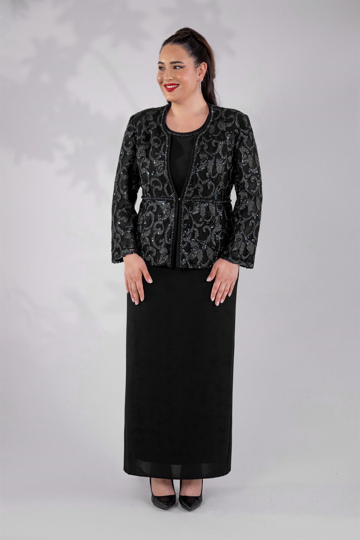 Büyük Beden 242757 İkili Abiye Elbise Takım  Siyah