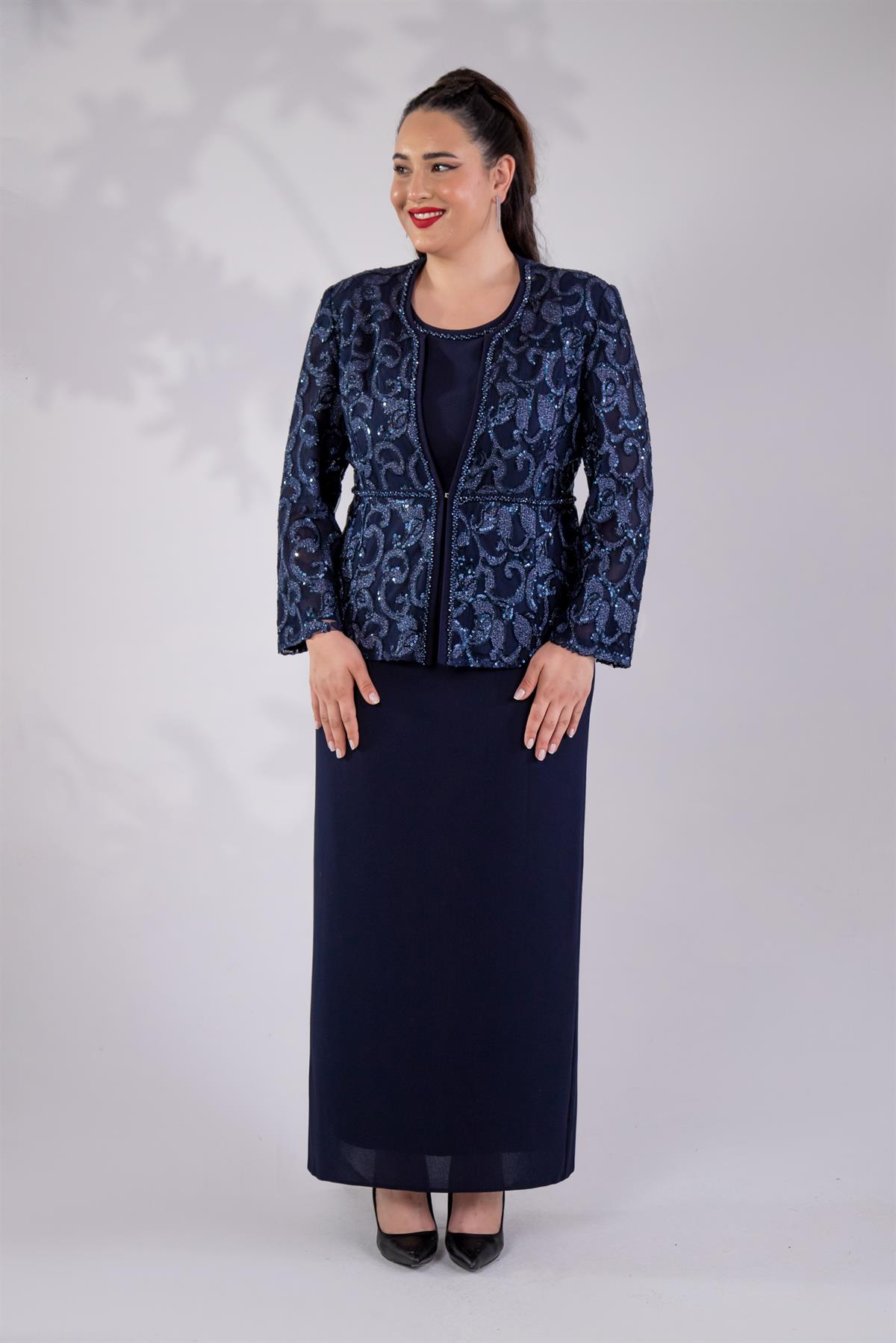 Büyük Beden 242757 İkili Abiye Elbise Takım  Lacivert