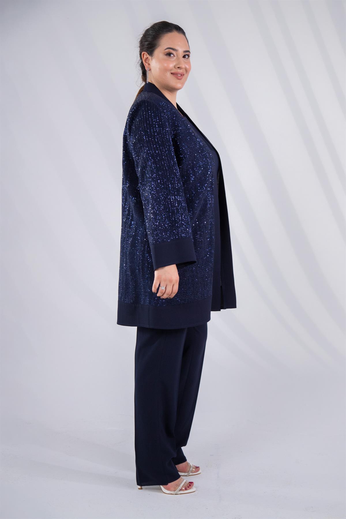 Büyük Beden 2428431 Üçlü Abiye Takımj  Lacivert