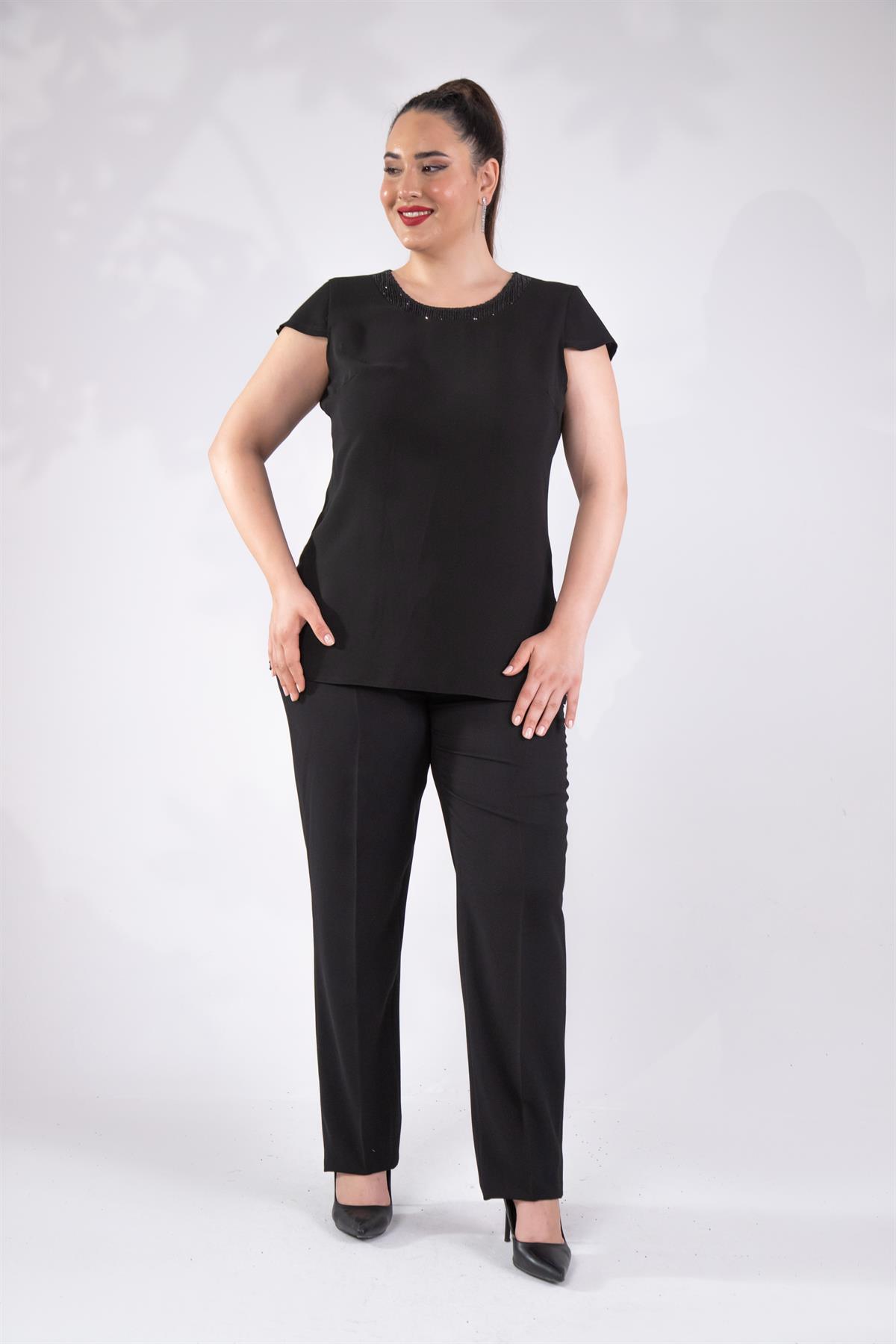 Büyük Beden 2428431 Üçlü Abiye Takımj  Siyah