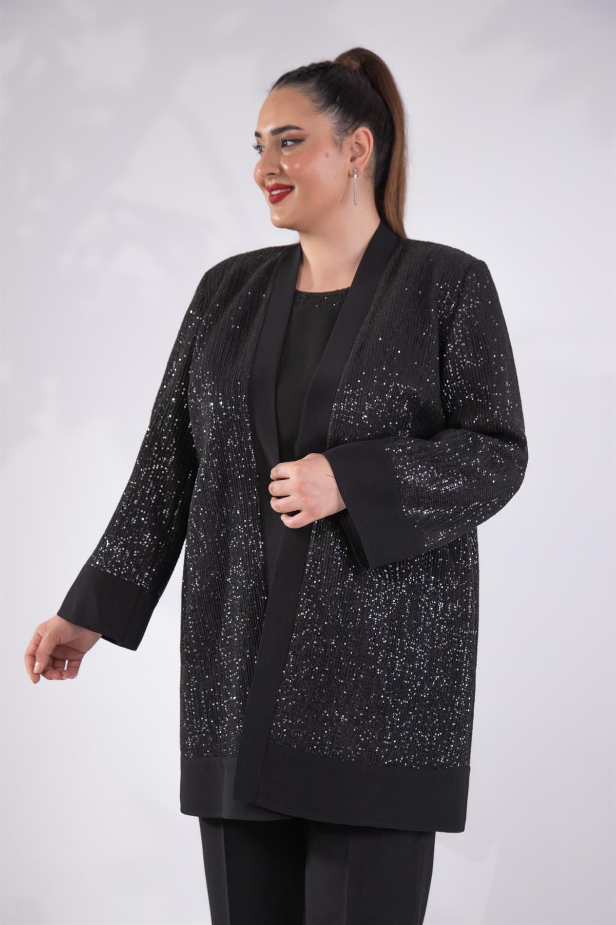 Büyük Beden 2428431 Üçlü Abiye Takımj  Siyah