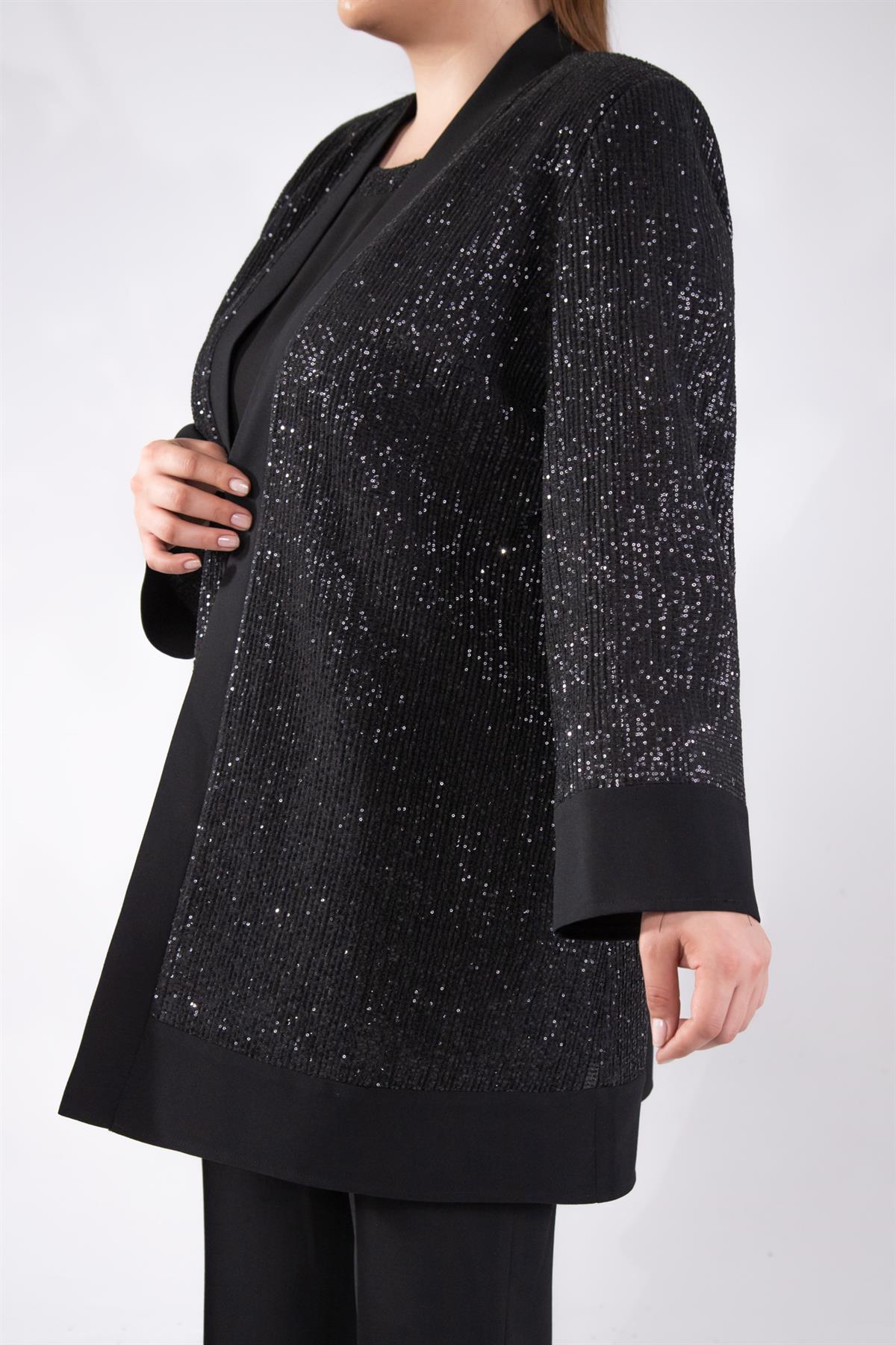 Büyük Beden 2428431 Üçlü Abiye Takımj  Siyah